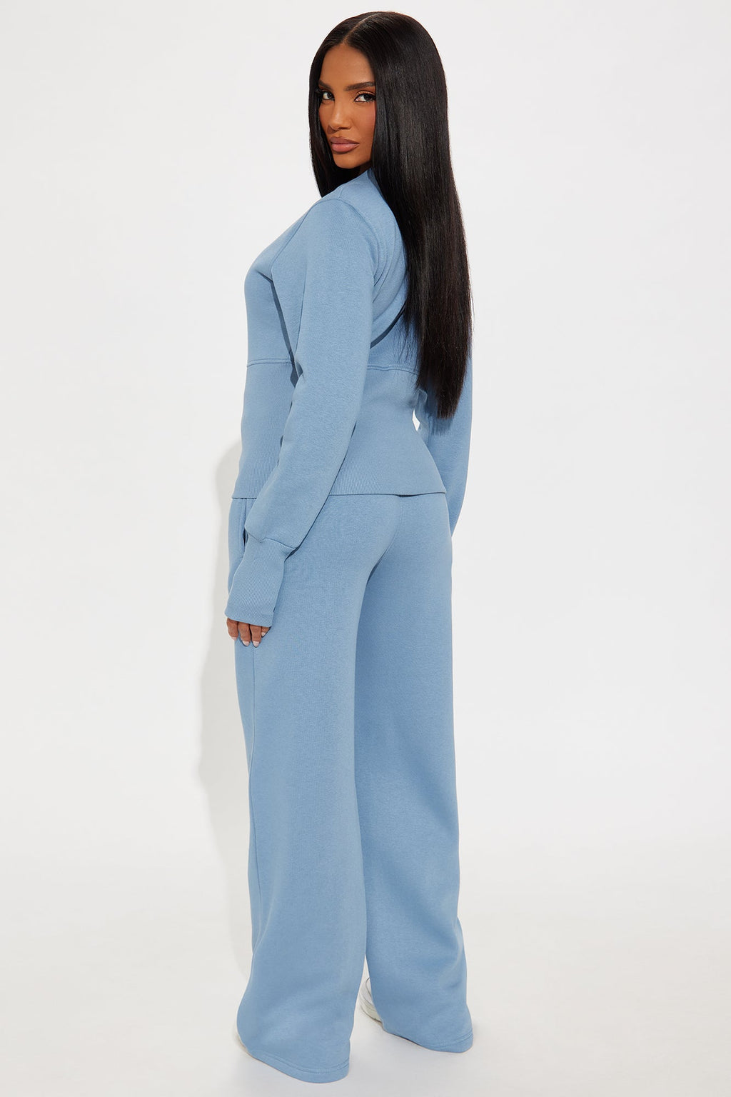 Varsity Girly Fleece Wide Leg Pant Set - Slate Blue