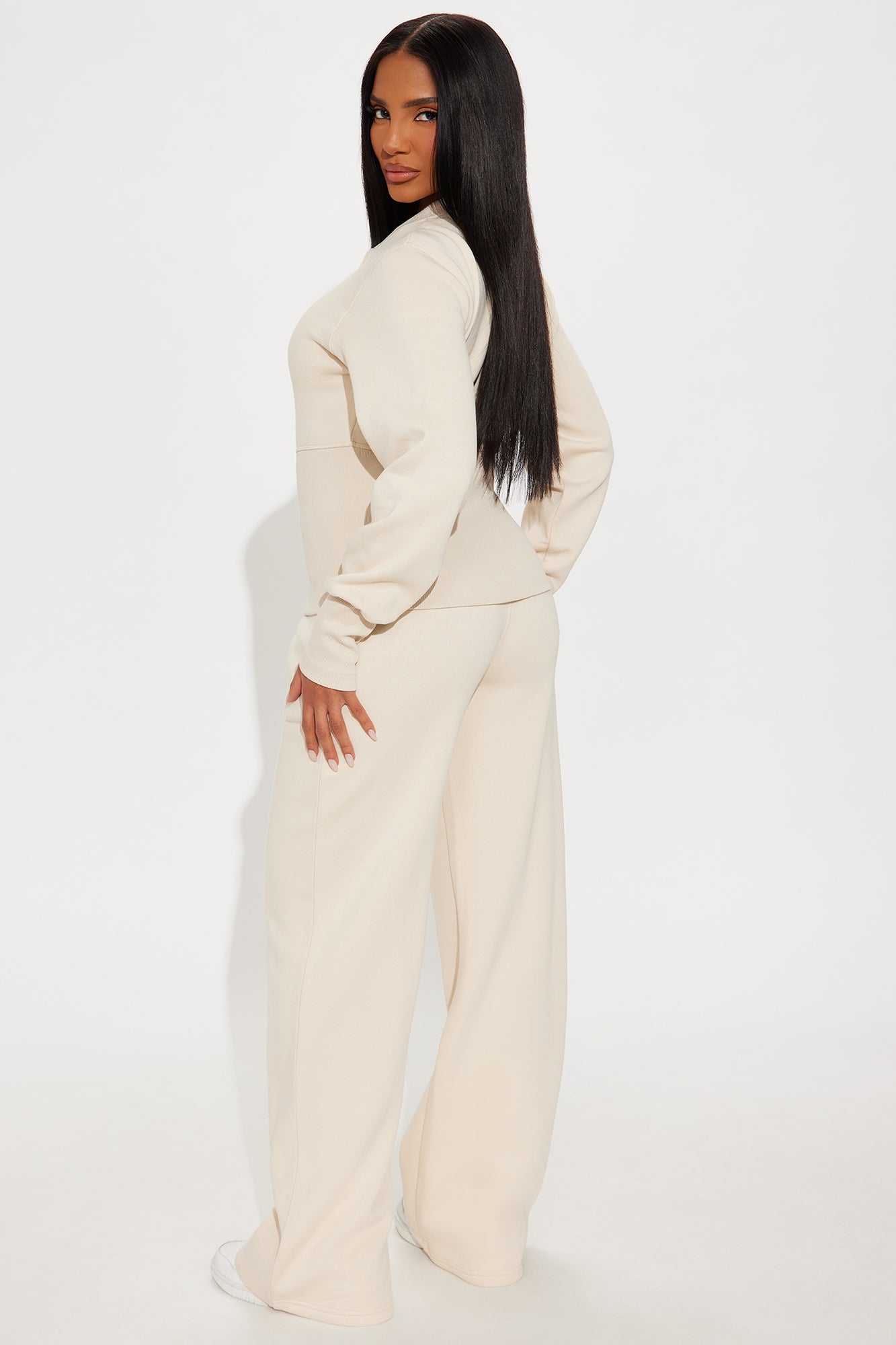 Varsity Girly Fleece Wide Leg Pant Set - Taupe