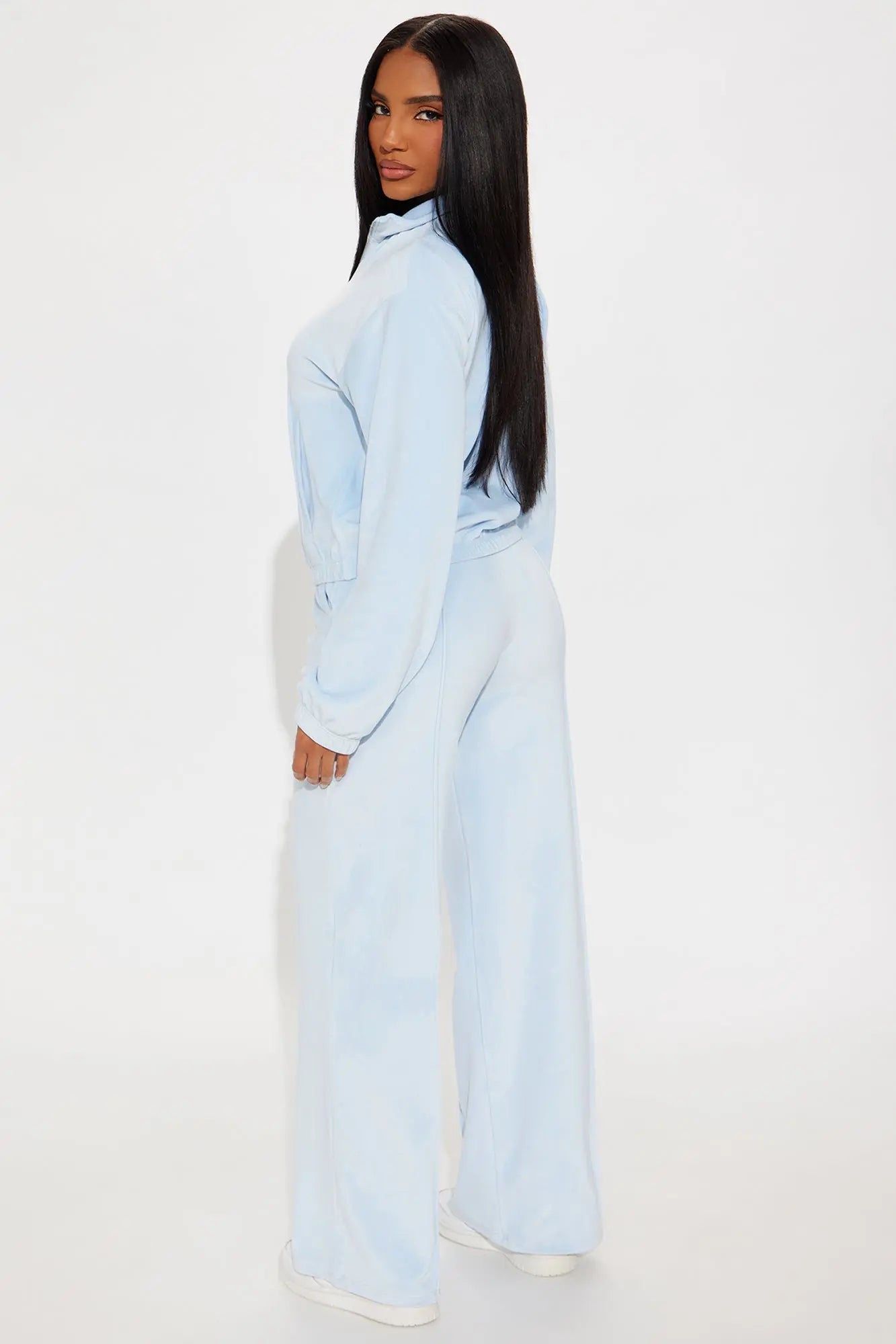 Pause For Now Quarter Zip Velour Pant Set - Light Blue 