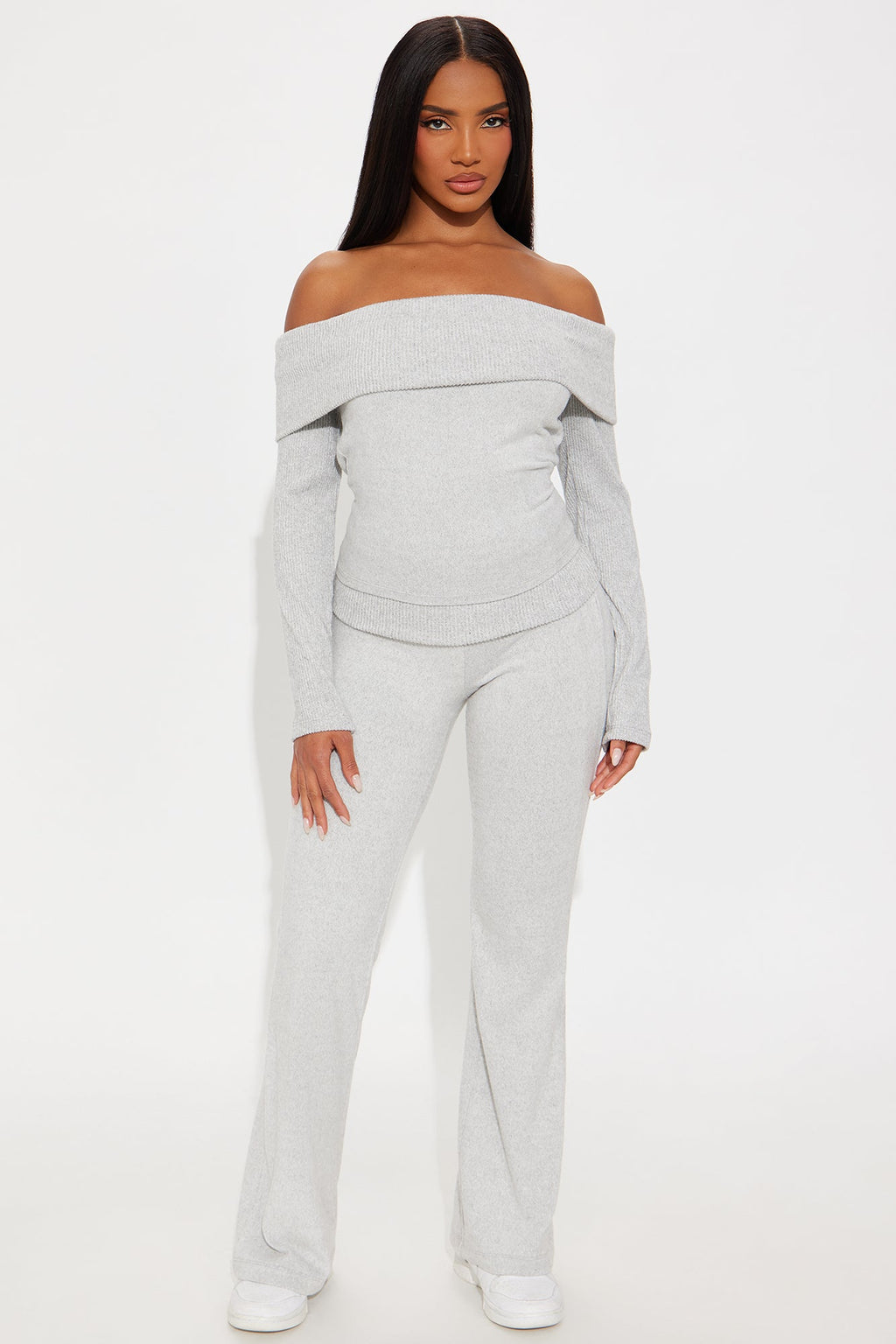 Allison Off Shoulder Pant Set - Heather Grey 