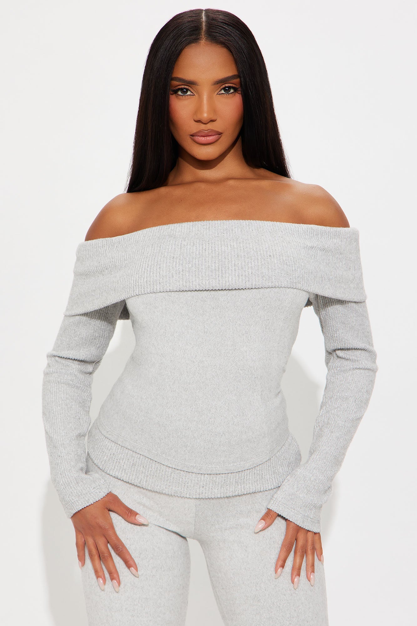 Allison Off Shoulder Pant Set - Heather Grey 
