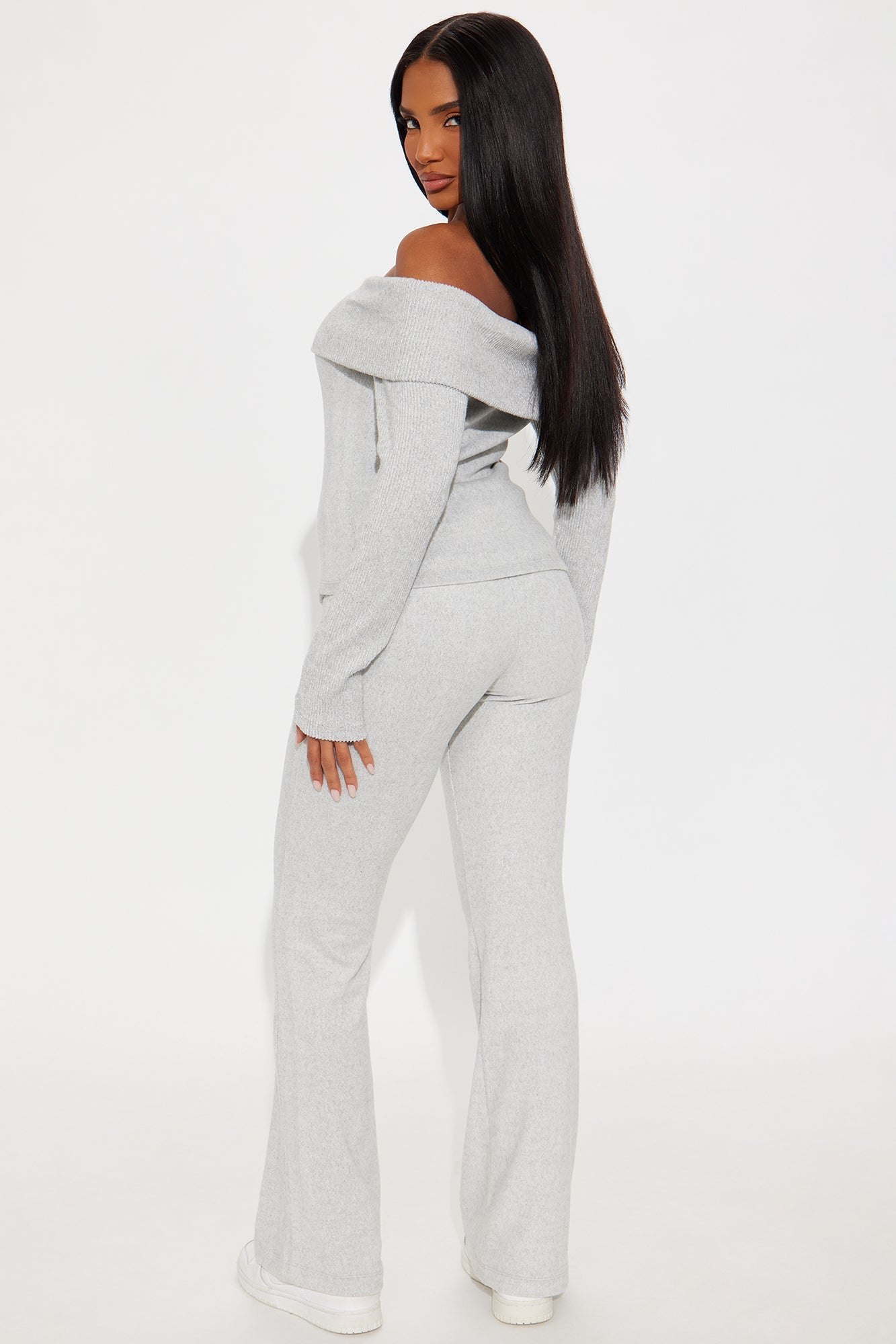 Allison Off Shoulder Pant Set - Heather Grey 