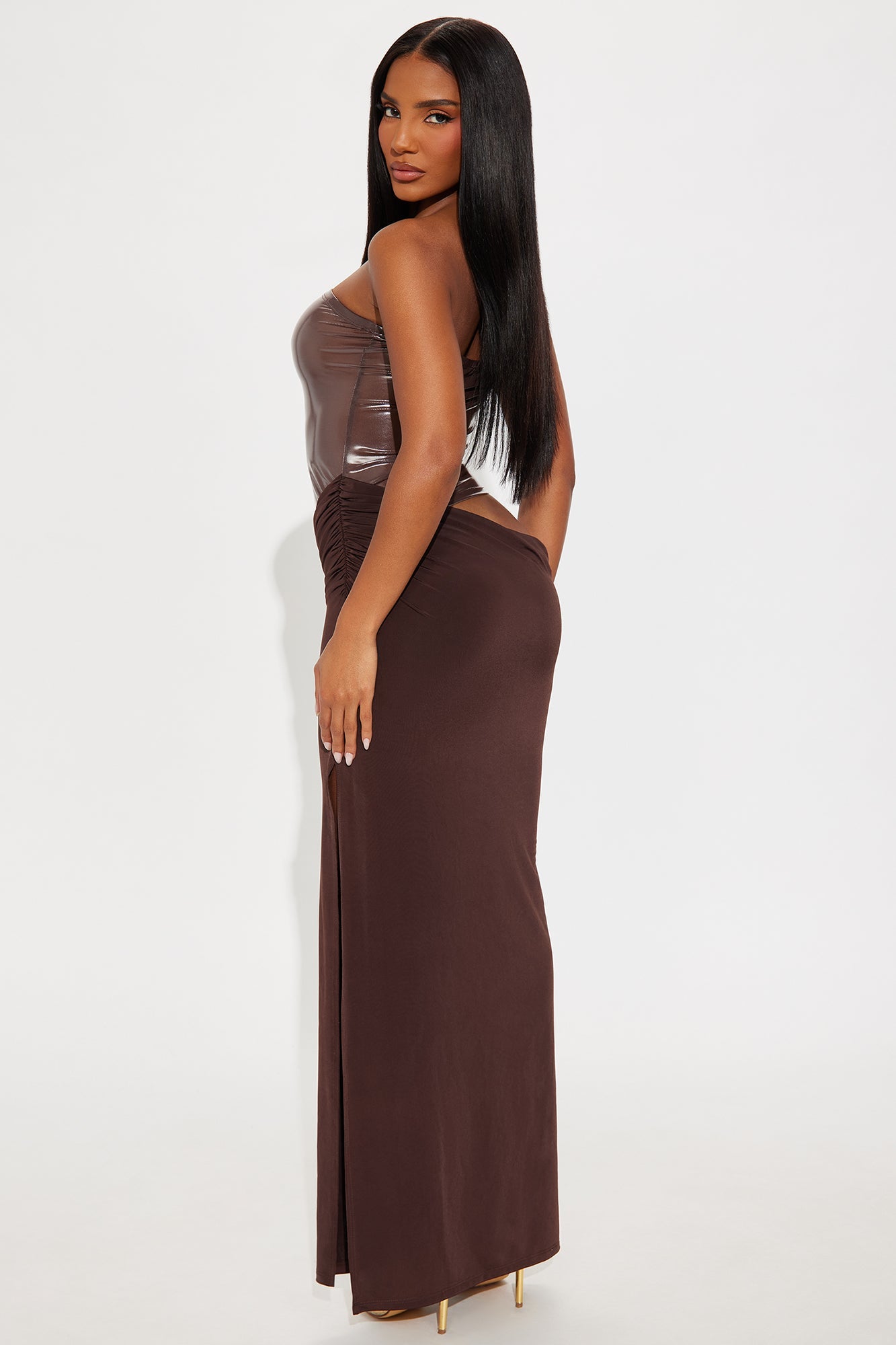 Limo Tantrum Metallic Maxi Dress - Brown