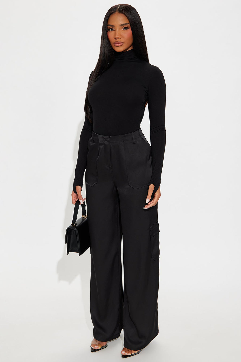 Pretty Girl Walk Satin Cargo Pant - Black 