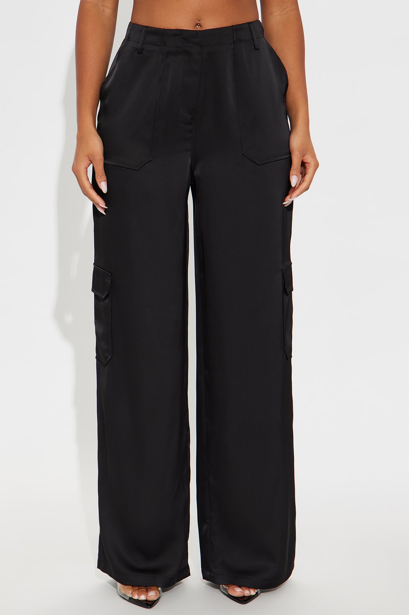Pretty Girl Walk Satin Cargo Pant - Black 