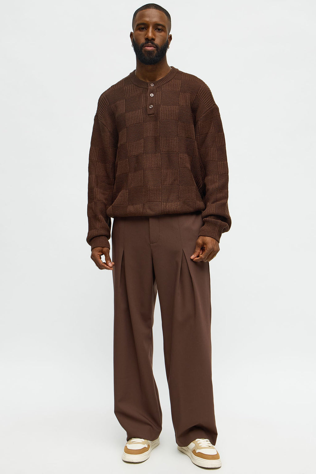 Cropped Hearth And Hem 3 Button Sweater - Brown