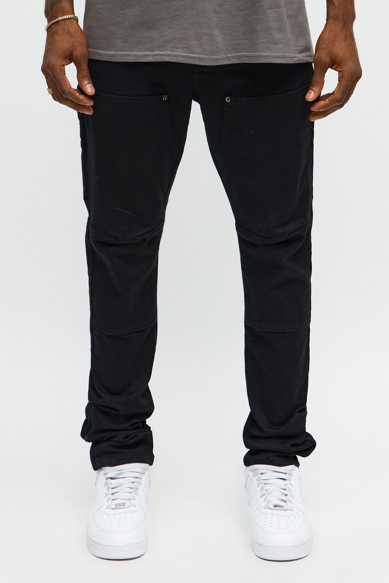 Stacked Skinny Carpenter Zipper Pant - Black