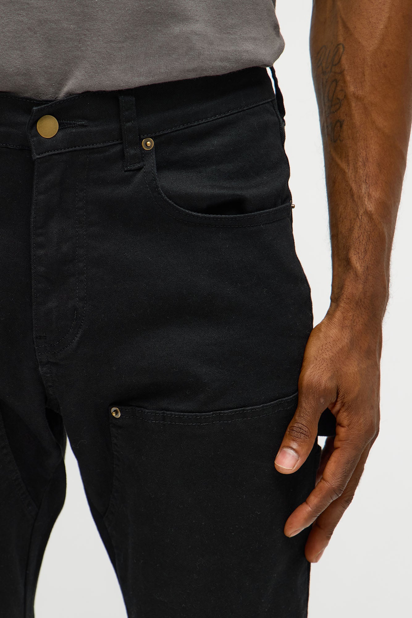 Stacked Skinny Carpenter Zipper Pant - Black