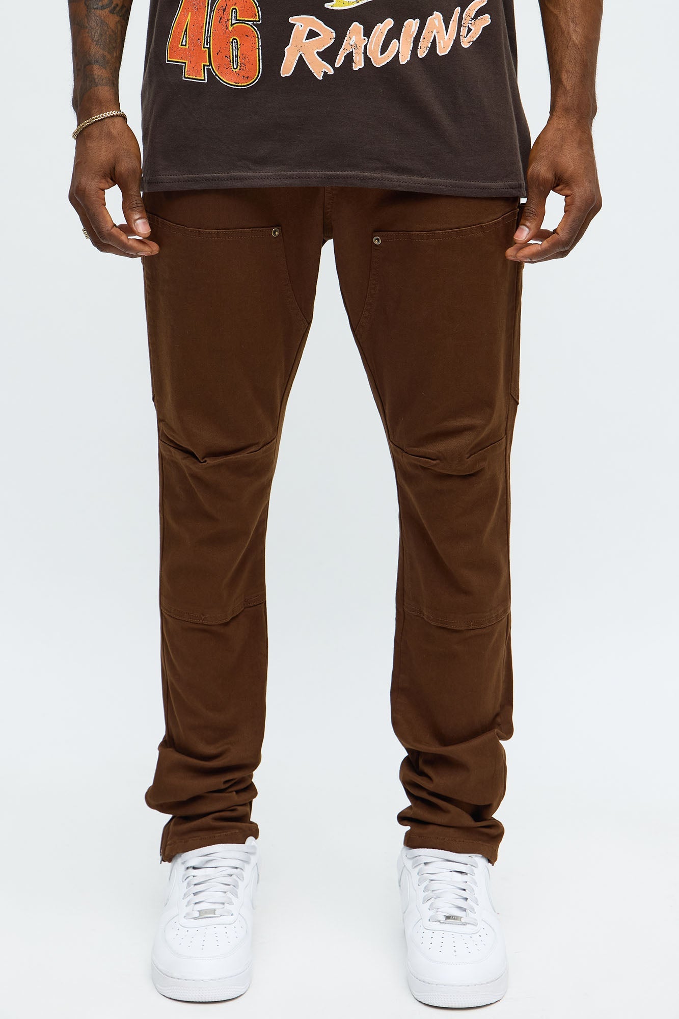 Stacked Skinny Carpenter Zipper Pant - Brown