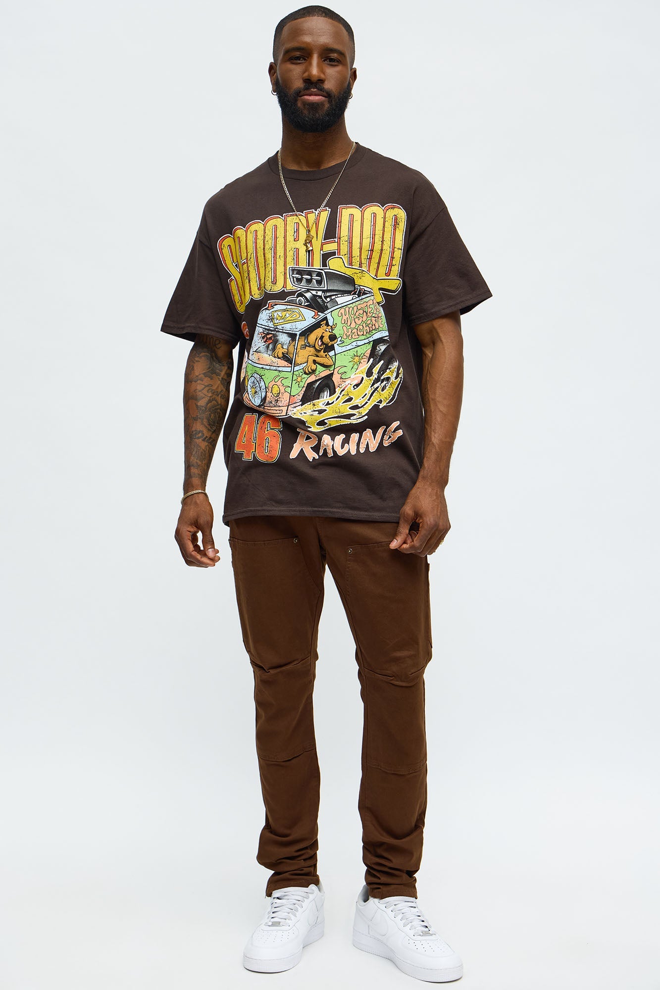 Stacked Skinny Carpenter Zipper Pant - Brown