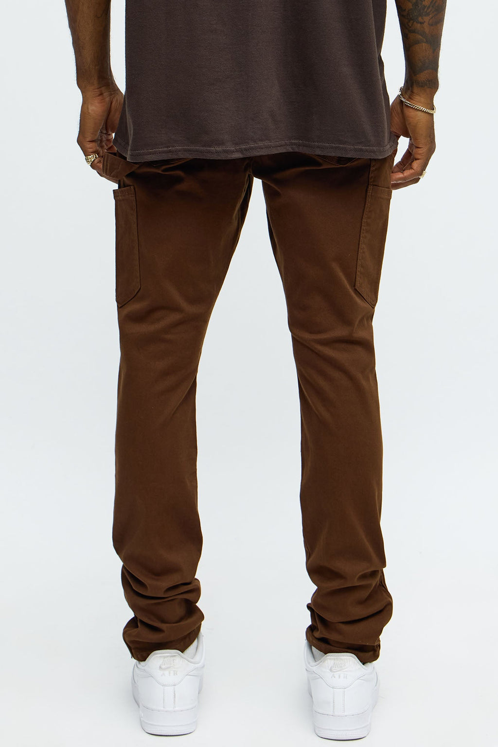 Stacked Skinny Carpenter Zipper Pant - Brown
