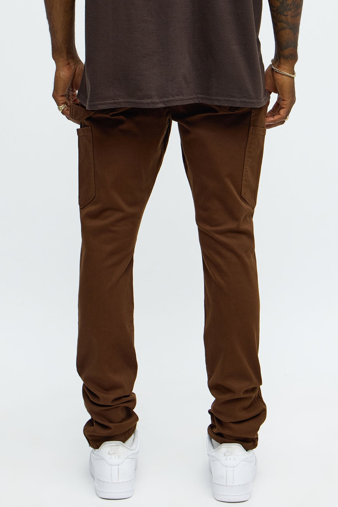 Stacked Skinny Carpenter Zipper Pant - Brown