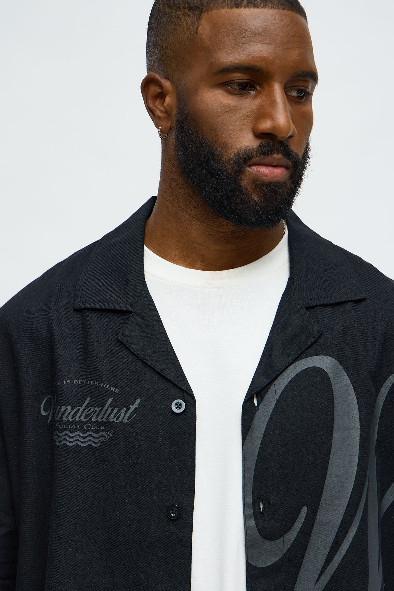 Boxy Wanderlust Cuban Collar Linen Shirt - Black
