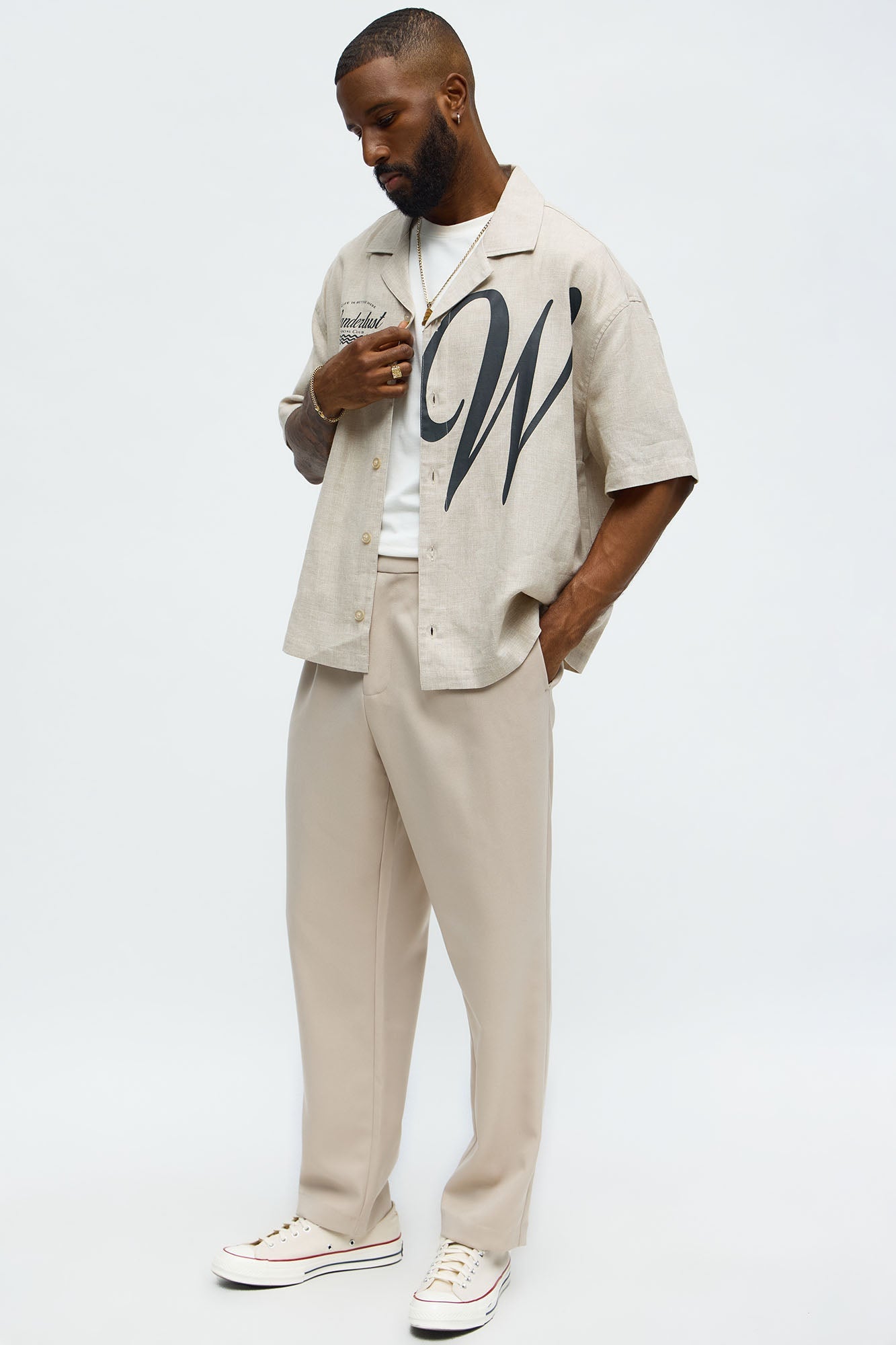 Boxy Wanderlust Cuban Collar Linen Shirt - Stone
