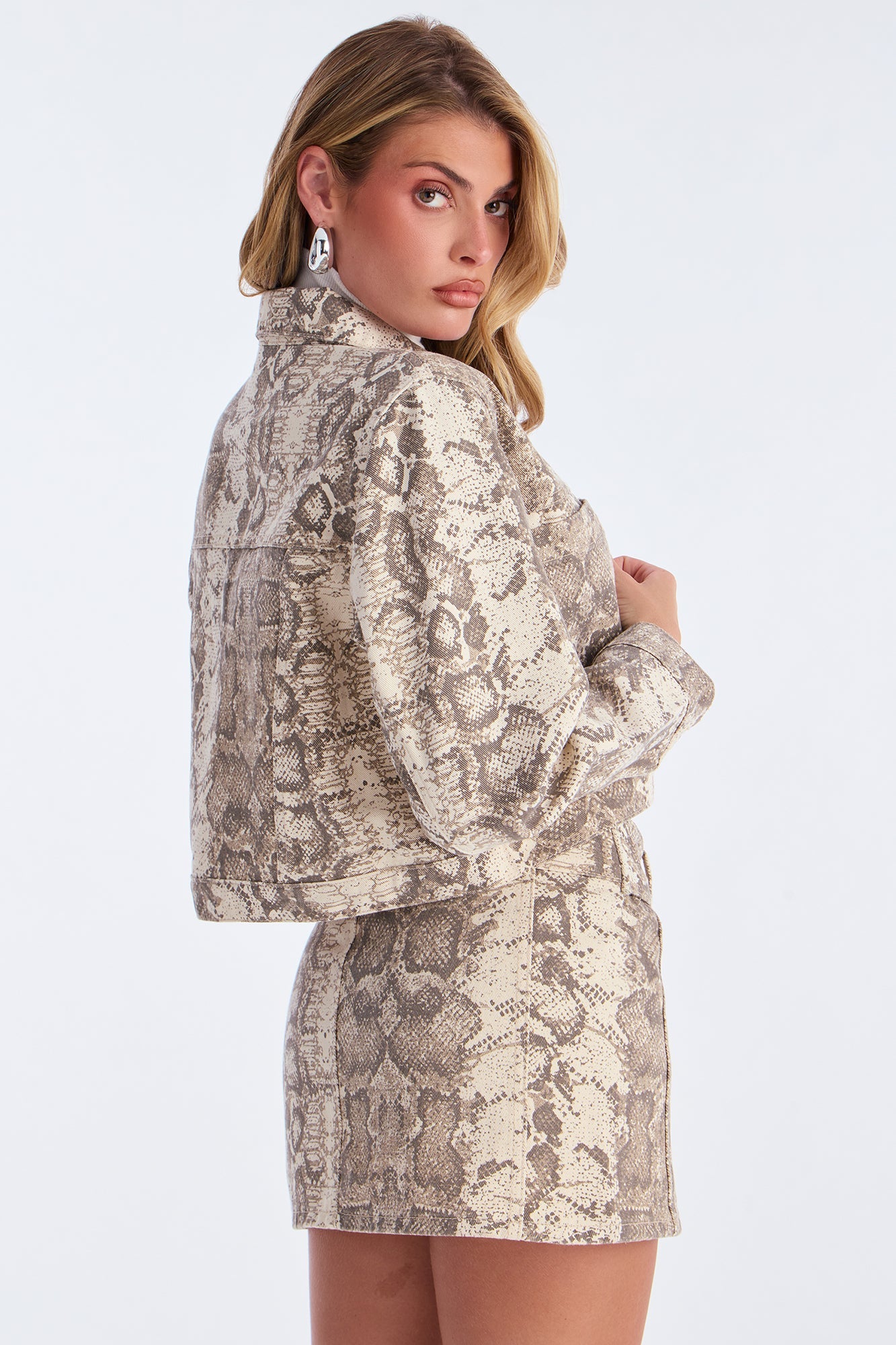 Strike Mode Denim Snake Skirt Set - Taupe