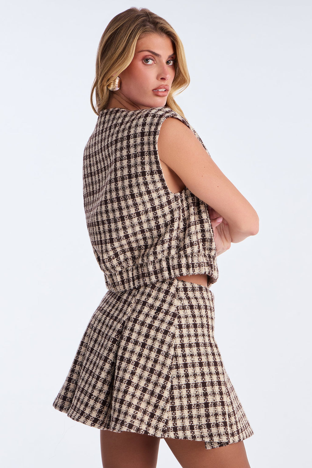 Esme Shimmer Tweed Skirt Set - Chocolate 