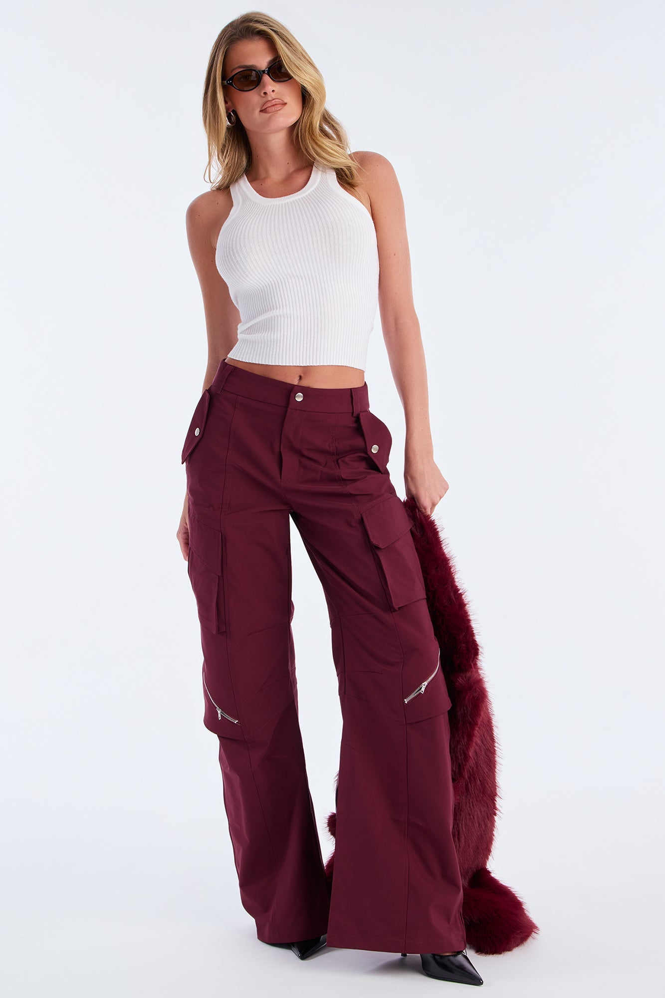 Don't Call Me Windbreaker Wide Leg Cargo Pant 33 - Plum 