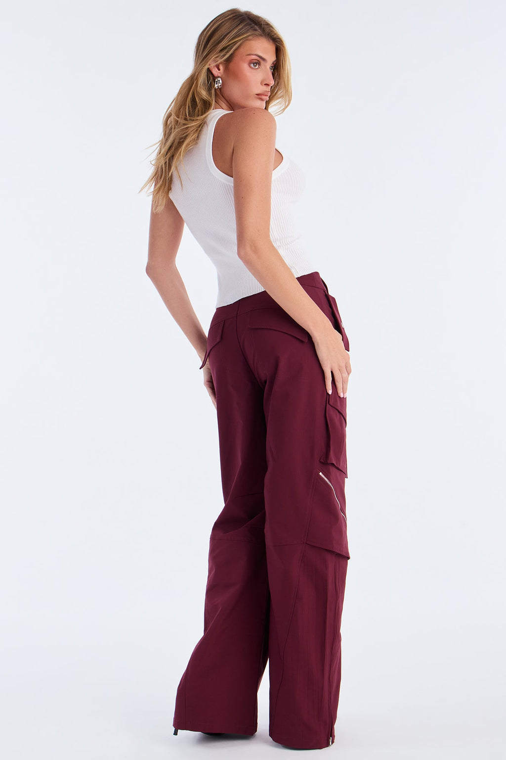 Don't Call Me Windbreaker Wide Leg Cargo Pant 33 - Plum 