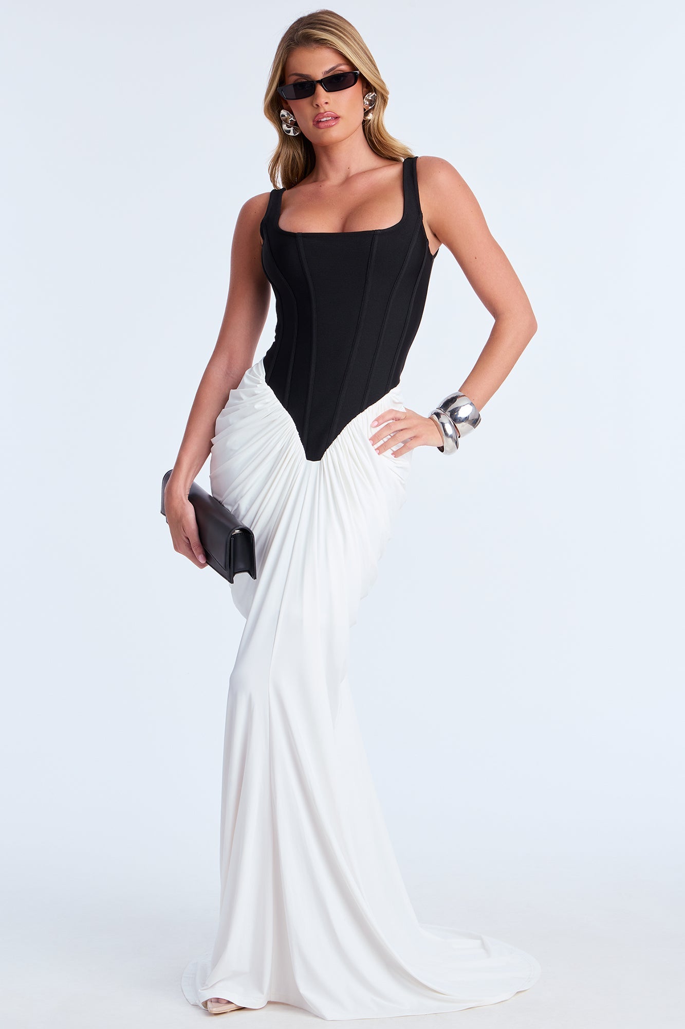 Sterling Draped Gown - Black/White