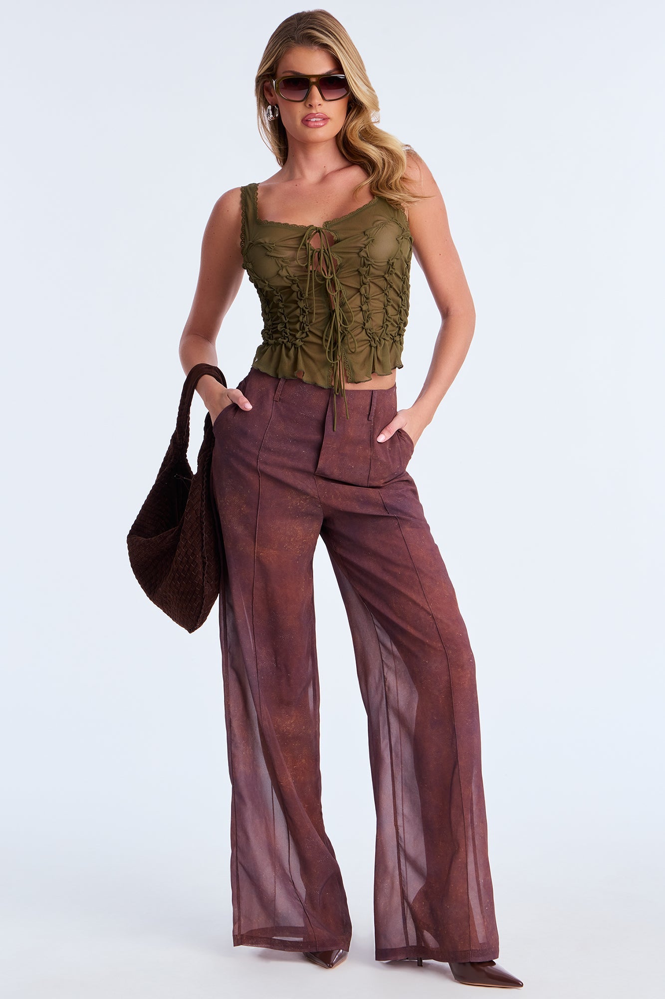 Call Me Tonight Wide Leg Chiffon Pant 33 - Rust/combo