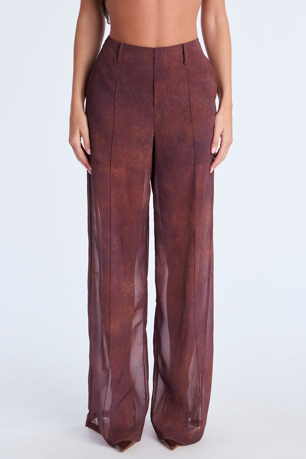 Call Me Tonight Wide Leg Chiffon Pant 33 - Rust/combo