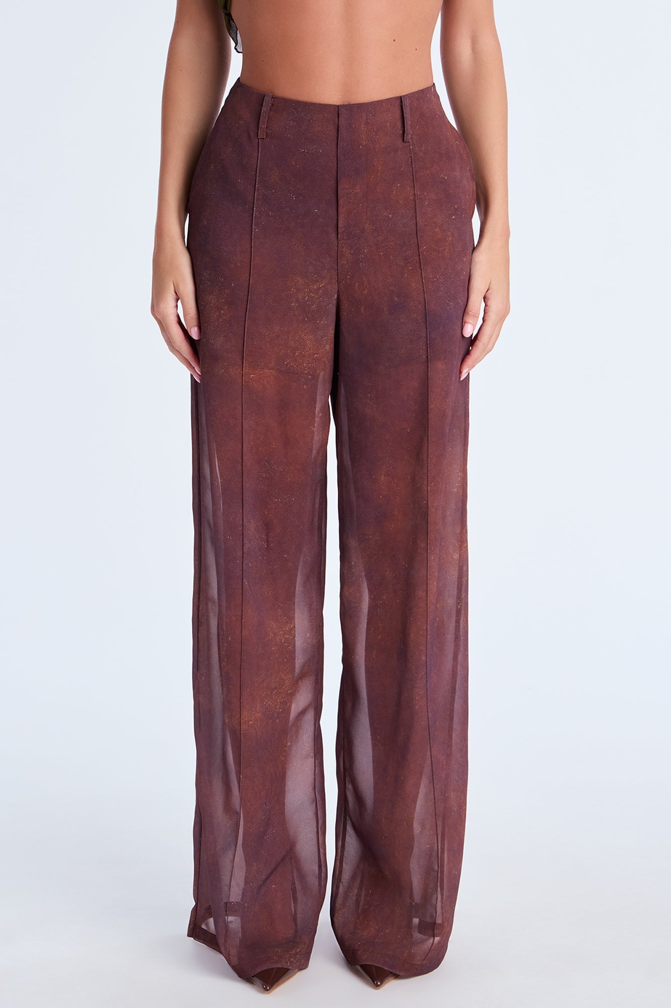 Call Me Tonight Wide Leg Chiffon Pant 33 - Rust/combo