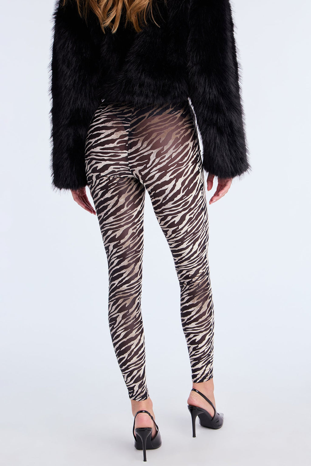 Wild Cutie High Rise Flocked Mesh Zebra Legging - Black/combo 