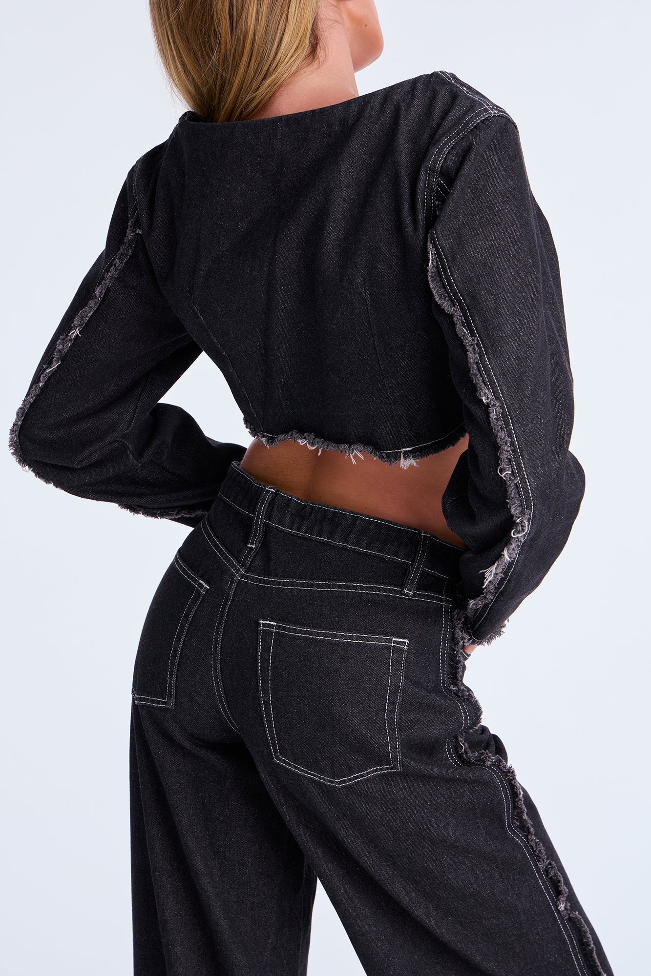 Daria Off Shoulder Denim Pant Set - Black 