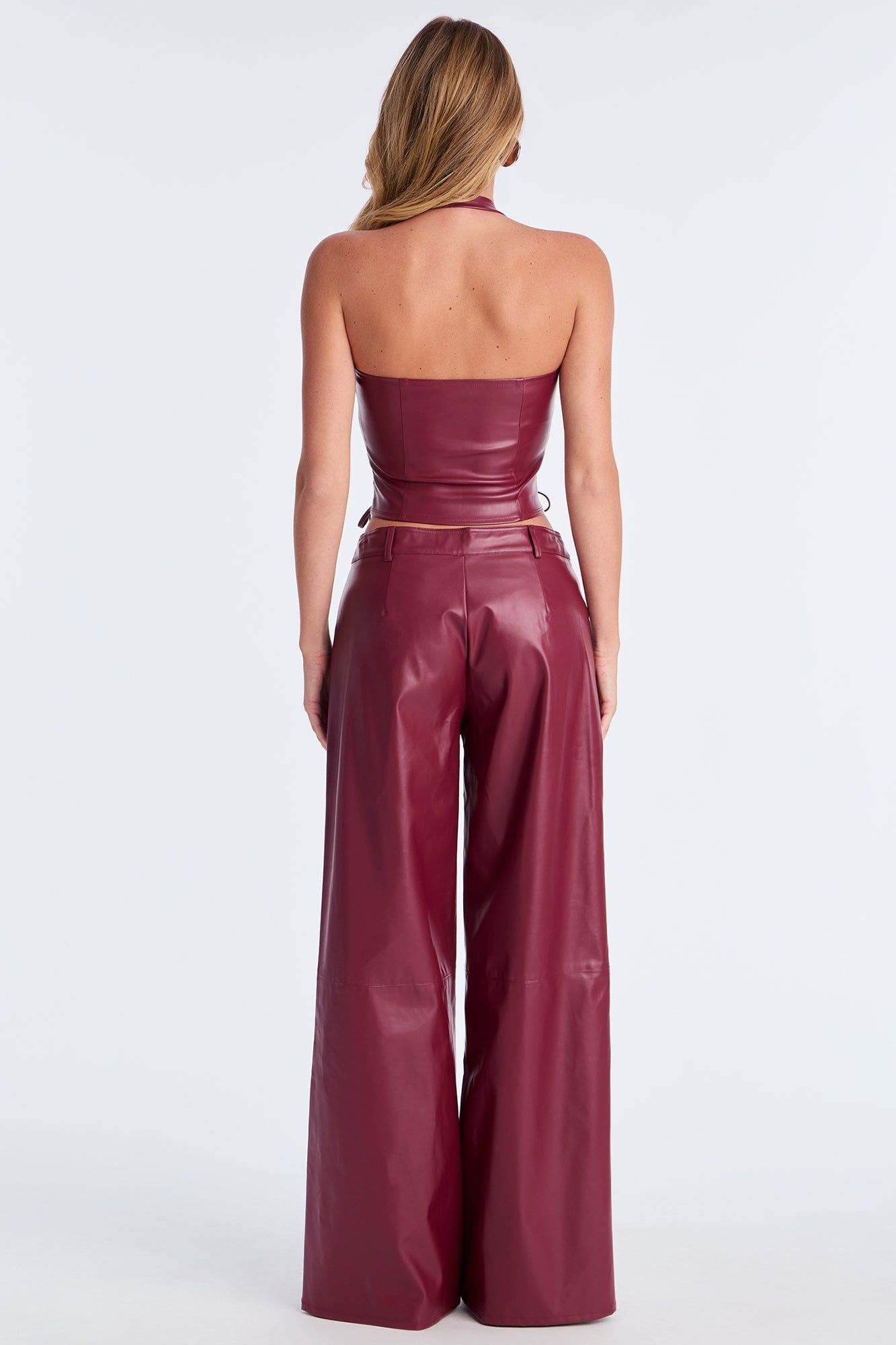 No Mercy Faux Leather Pant Set - Wine 