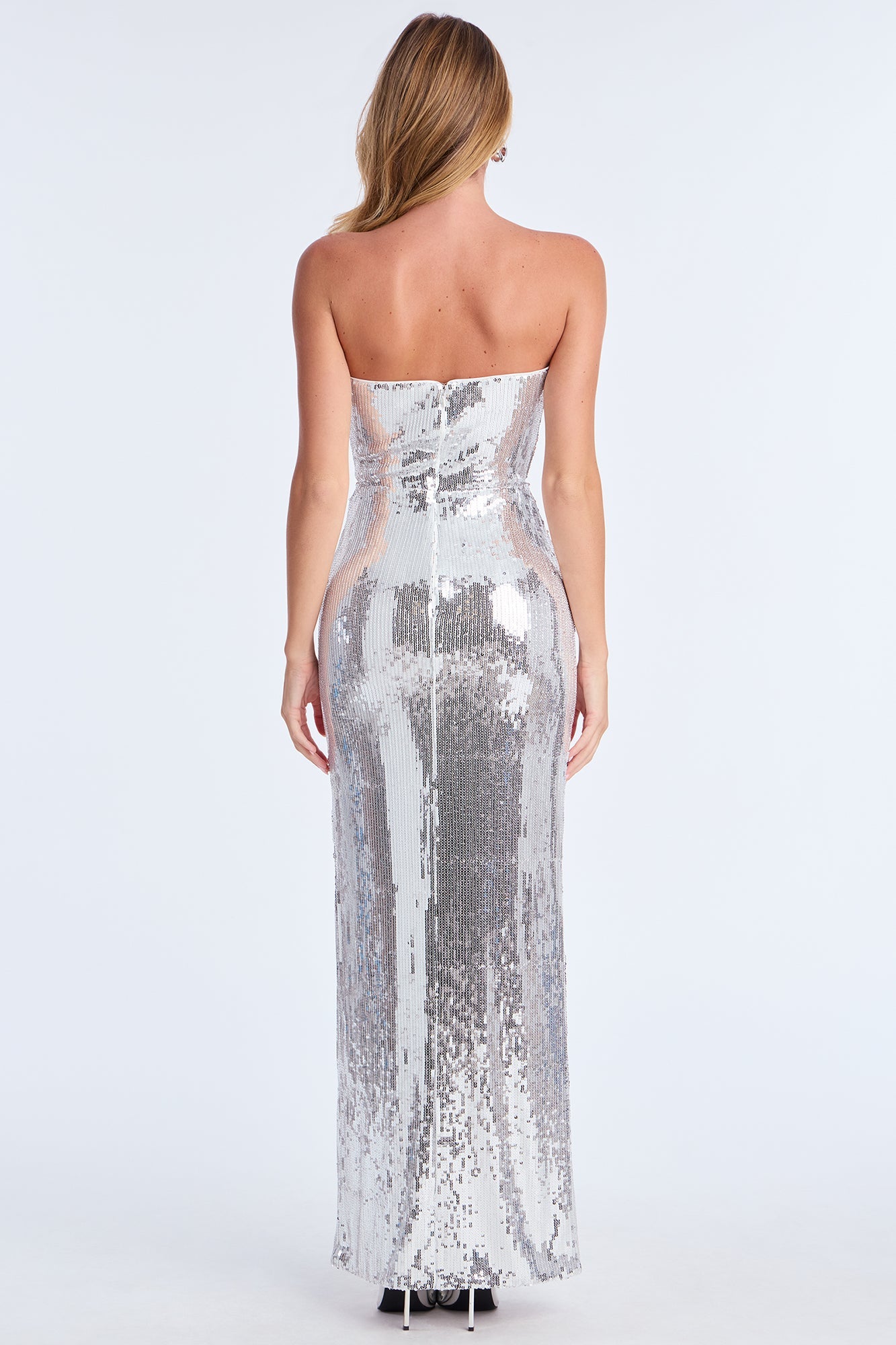 Scene Stealer Sequin Asymmetrical Gown - Silver