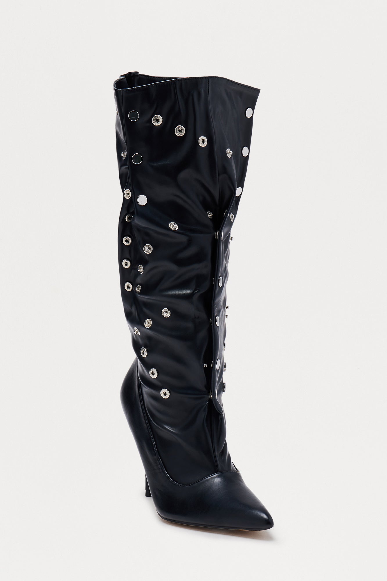 Trigger Grommet Stiletto Boots - Black