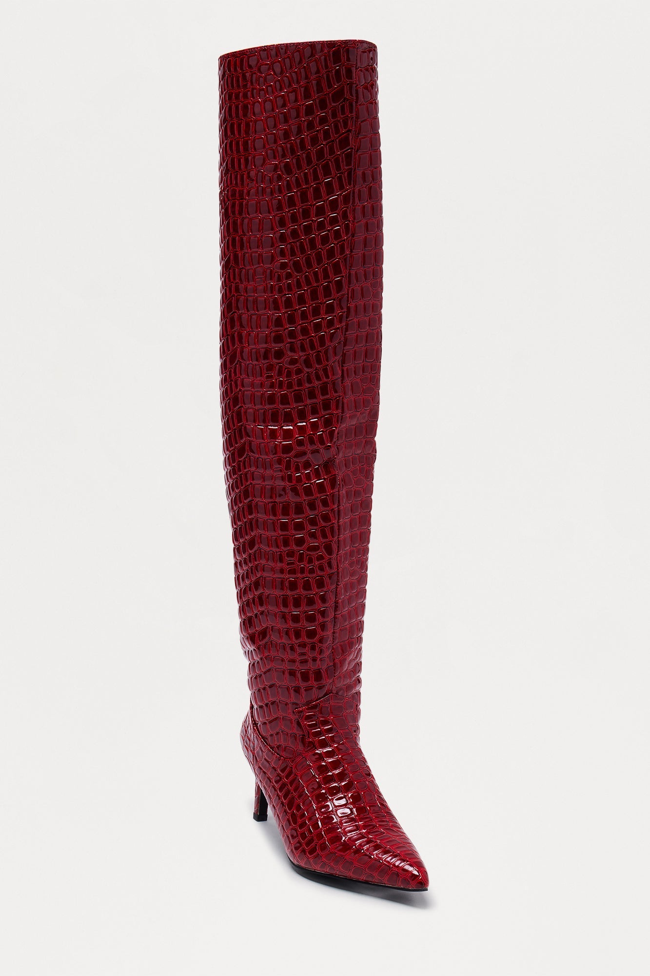 Snappy Croc Thigh High Boots - Burgundy
