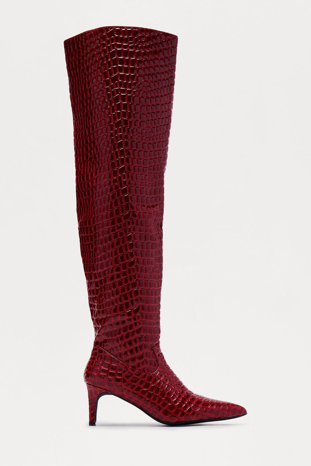 Snappy Croc Thigh High Boots - Burgundy