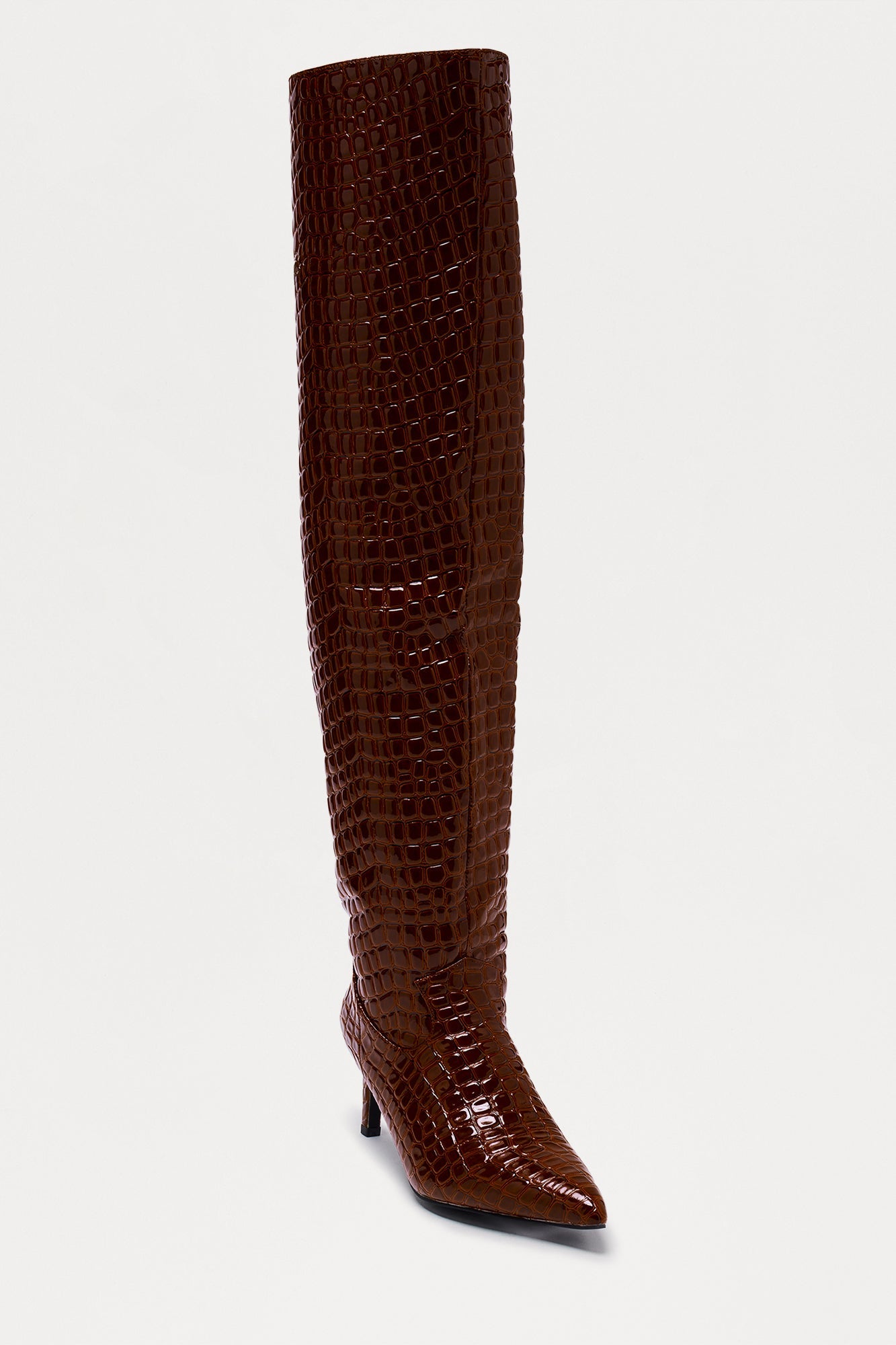 Snappy Croc Thigh High Boots - Brown