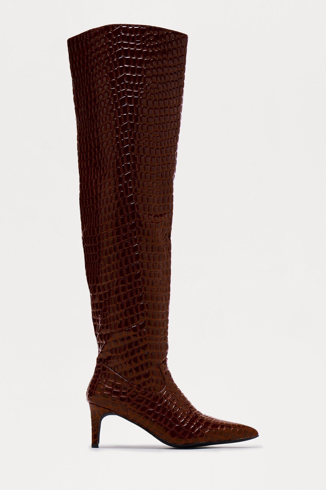Snappy Croc Thigh High Boots - Brown