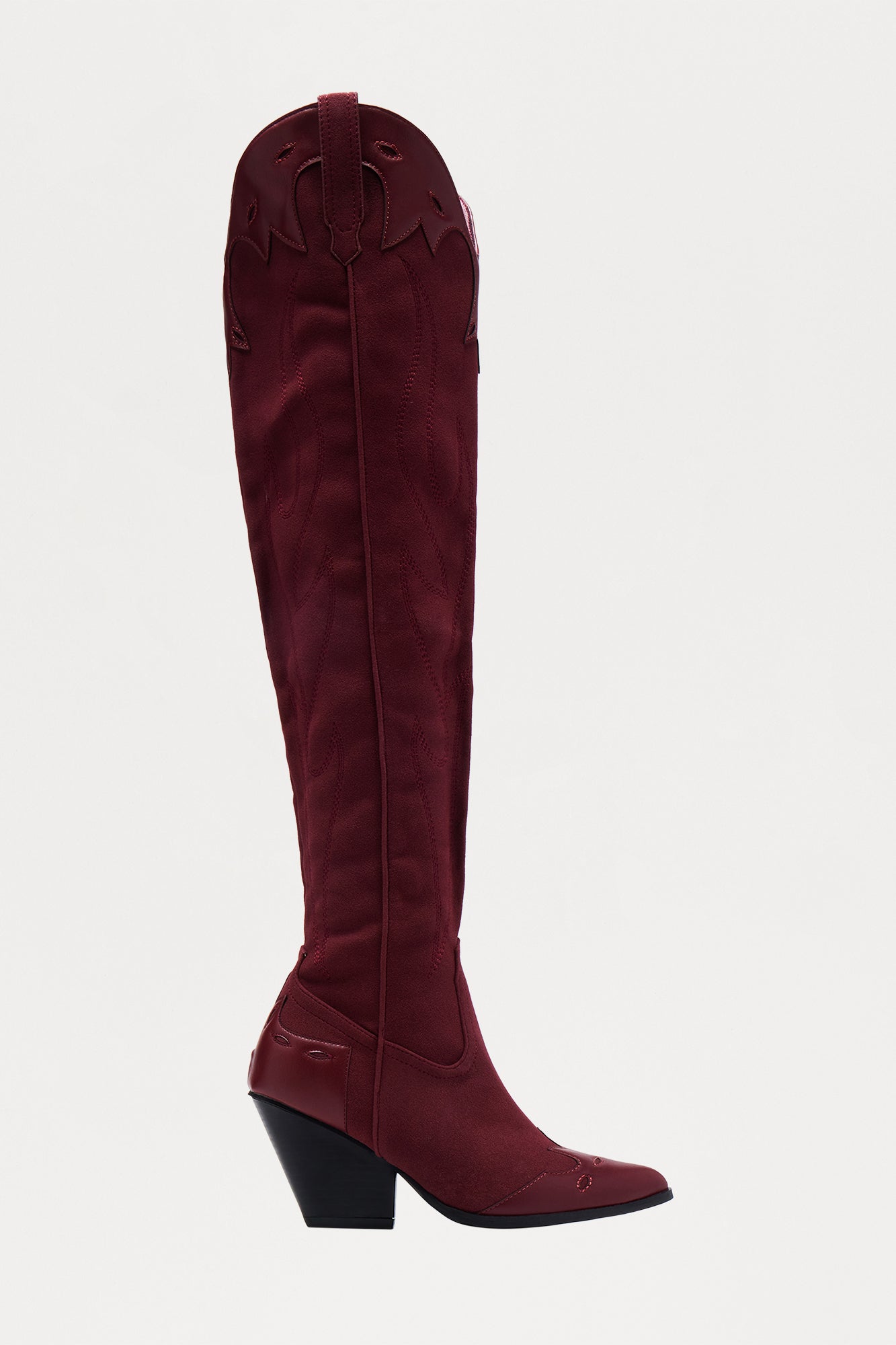 Westend Faux Suede Cowboy Boots - Burgundy