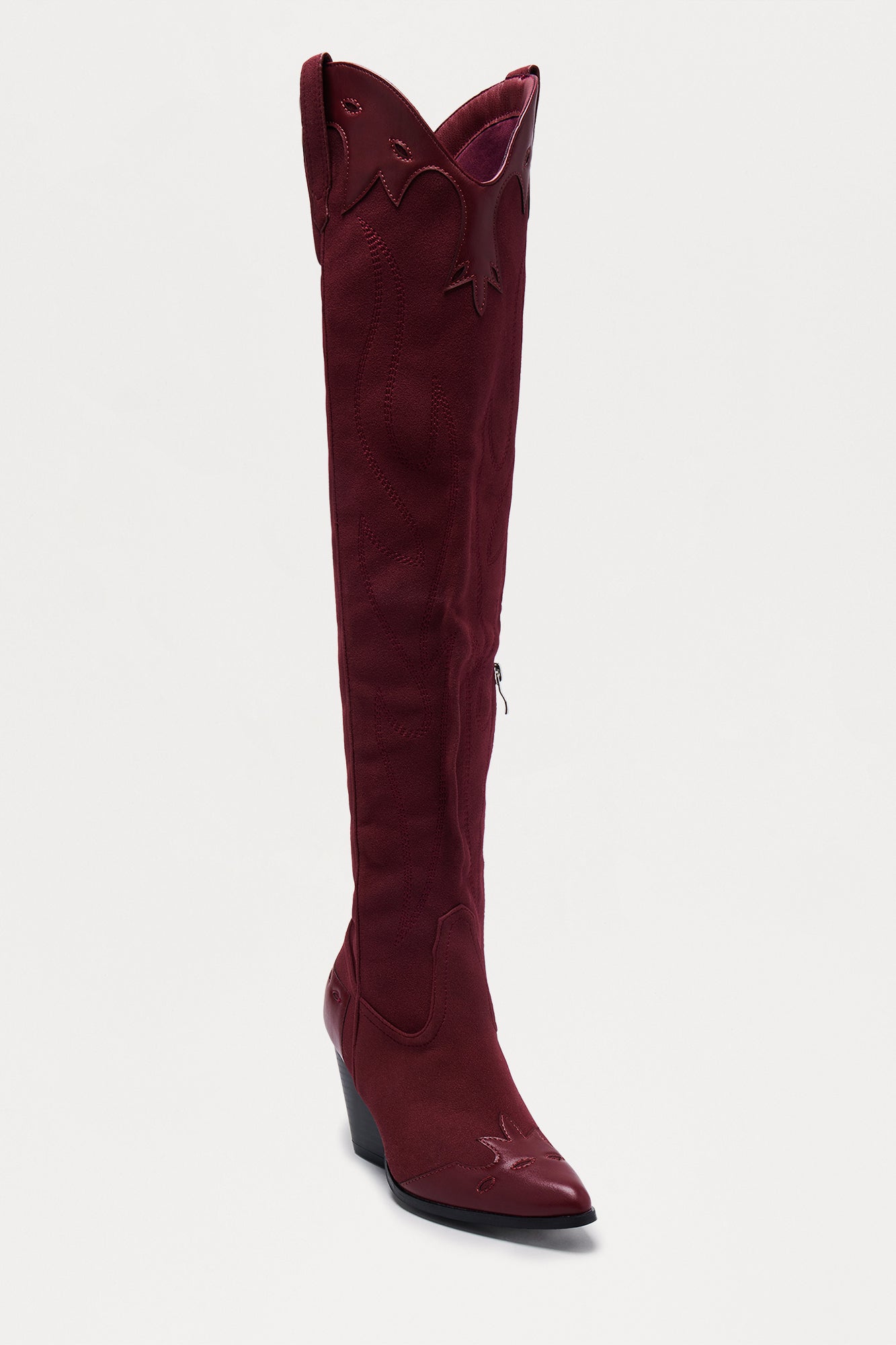 Westend Faux Suede Cowboy Boots - Burgundy