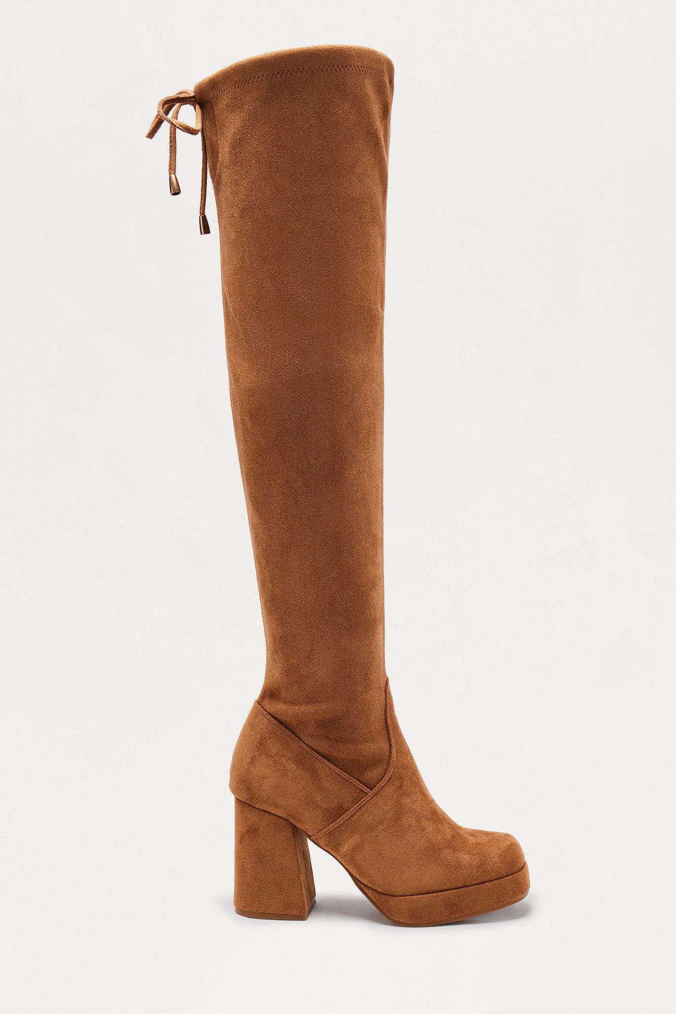 Jean Platform Thigh High Boots - Camel