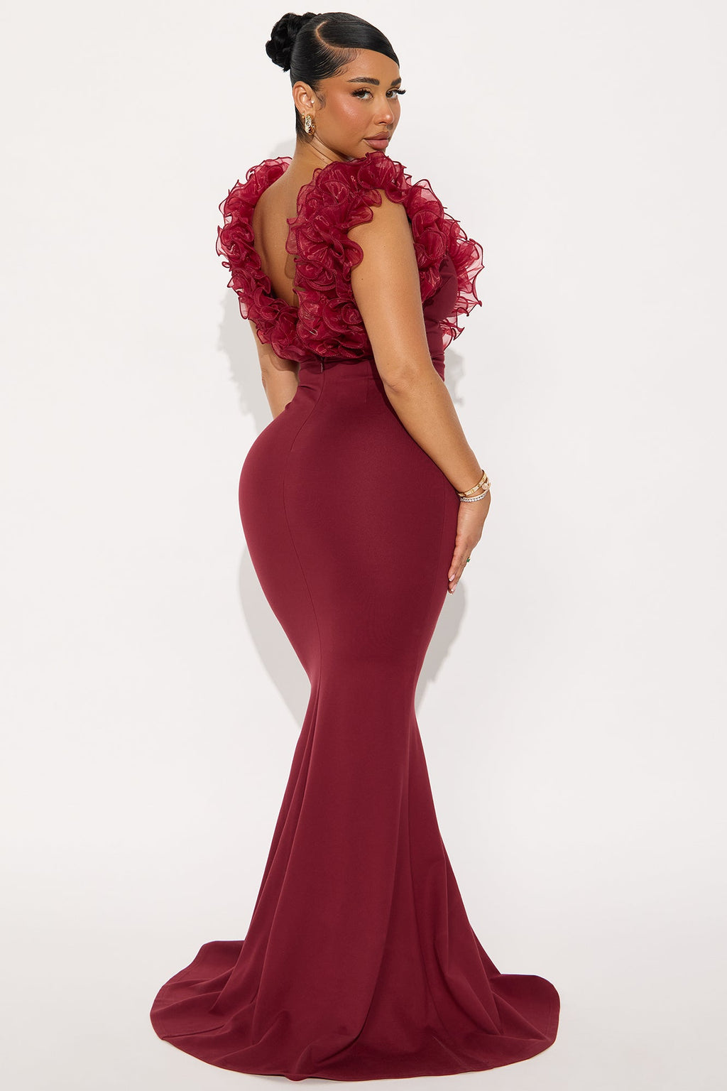 Like To Show Ruffle Maxi Gown - Burgundy