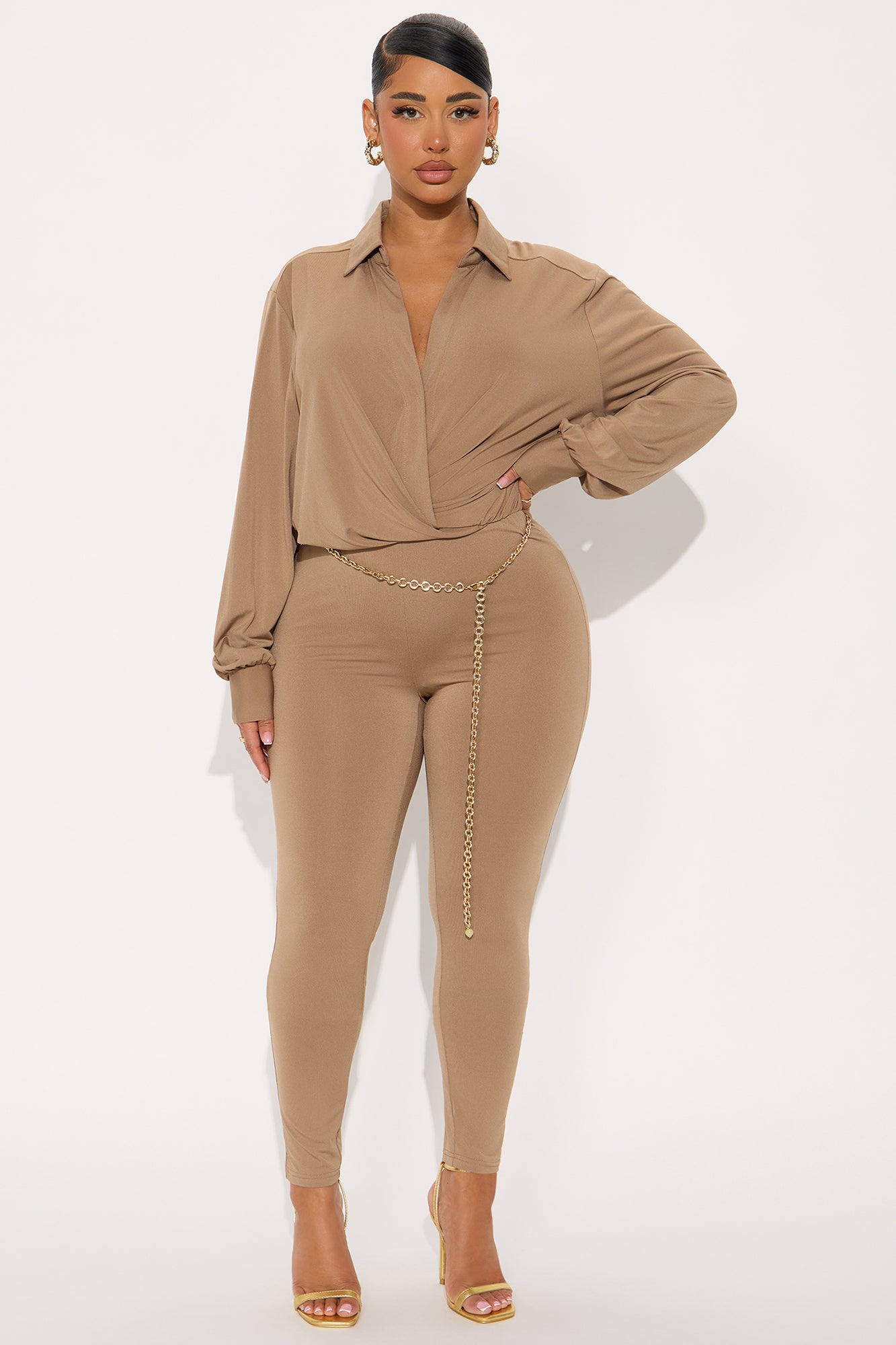 Naya Long Sleeve Skinny Jumpsuit - Mocha
