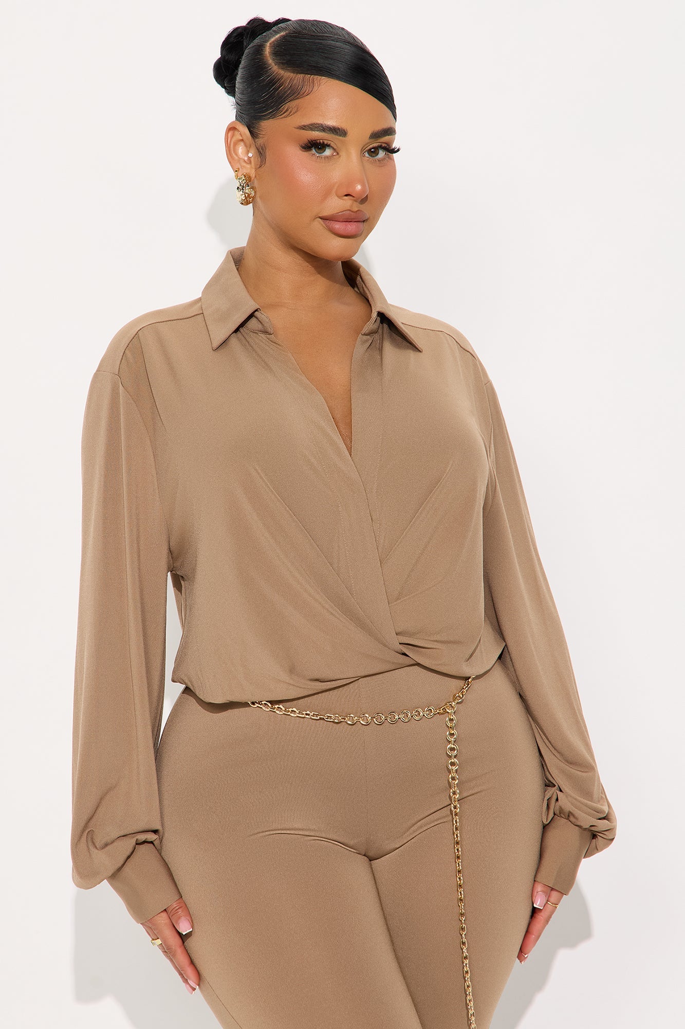 Naya Long Sleeve Skinny Jumpsuit - Mocha