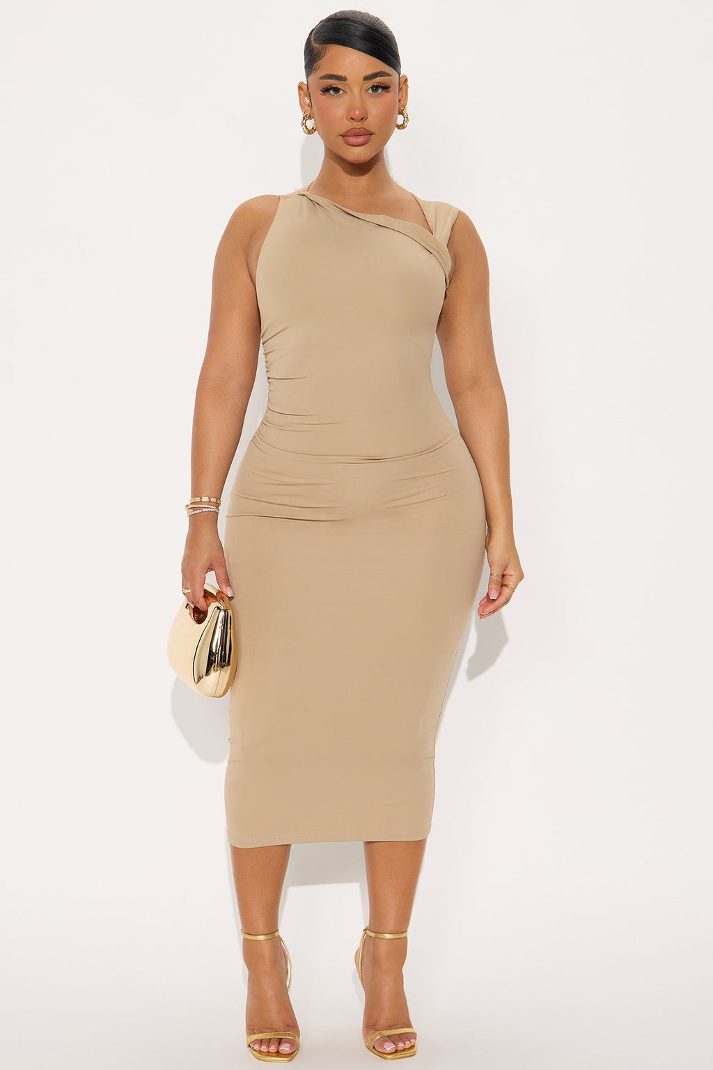 Feel The Vibes Midi Dress - Taupe
