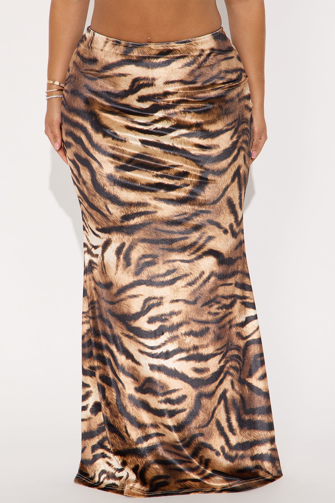 Put You On Tiger Velvet Maxi Skirt - Brown/combo 