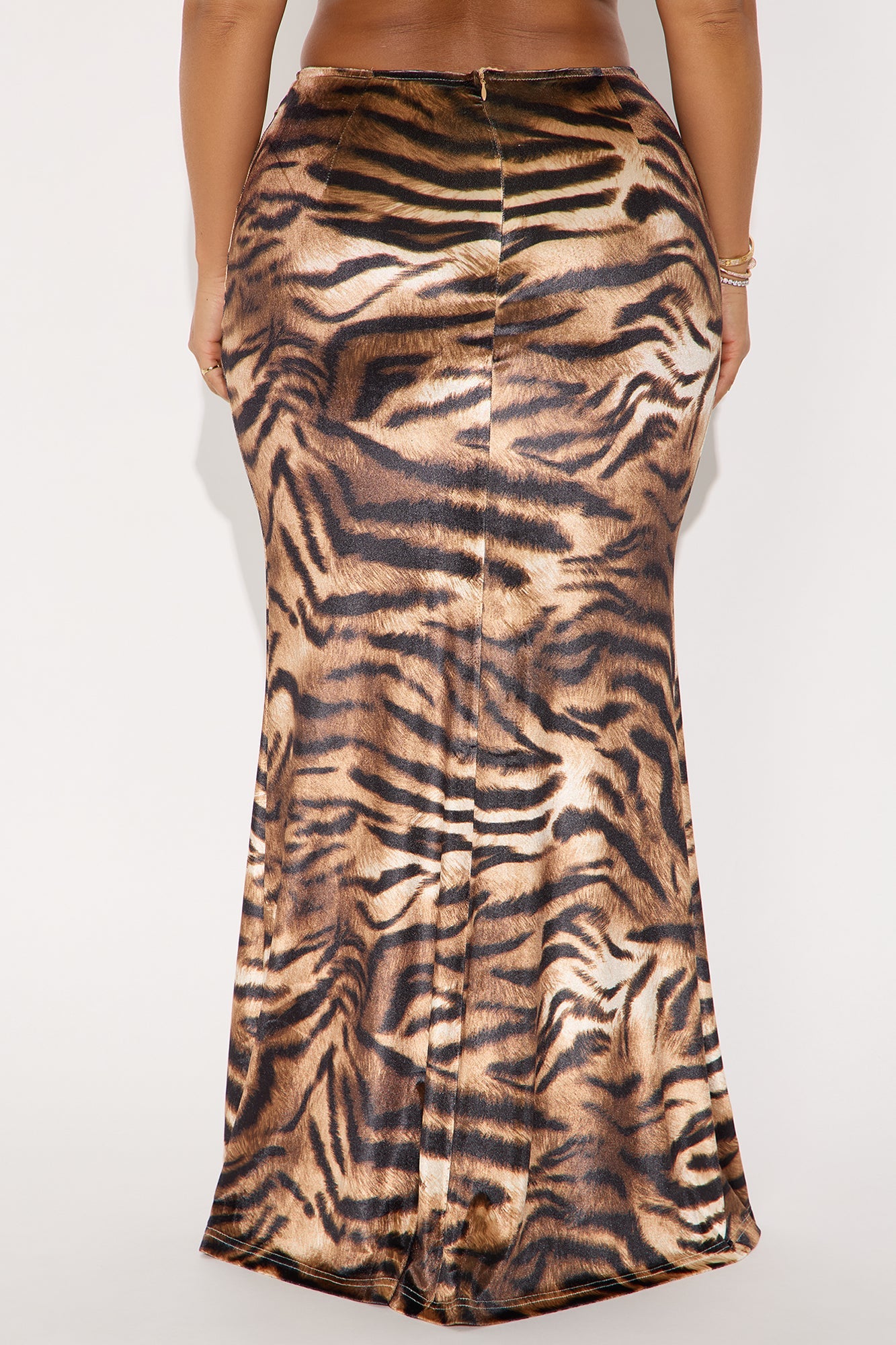 Put You On Tiger Velvet Maxi Skirt - Brown/combo 