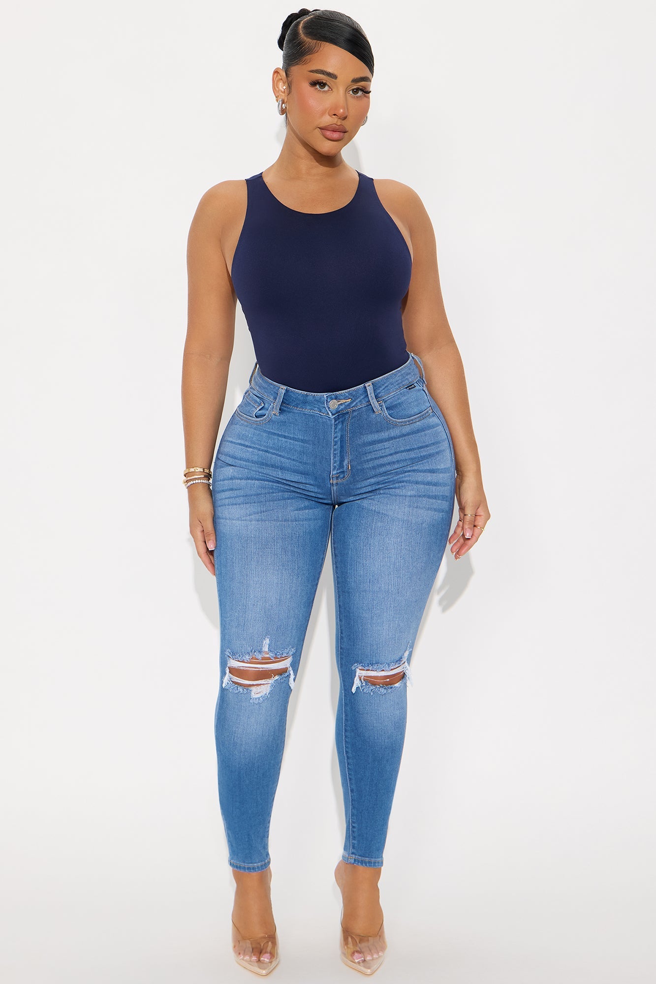 Aimee Double Lined Bodysuit - Navy