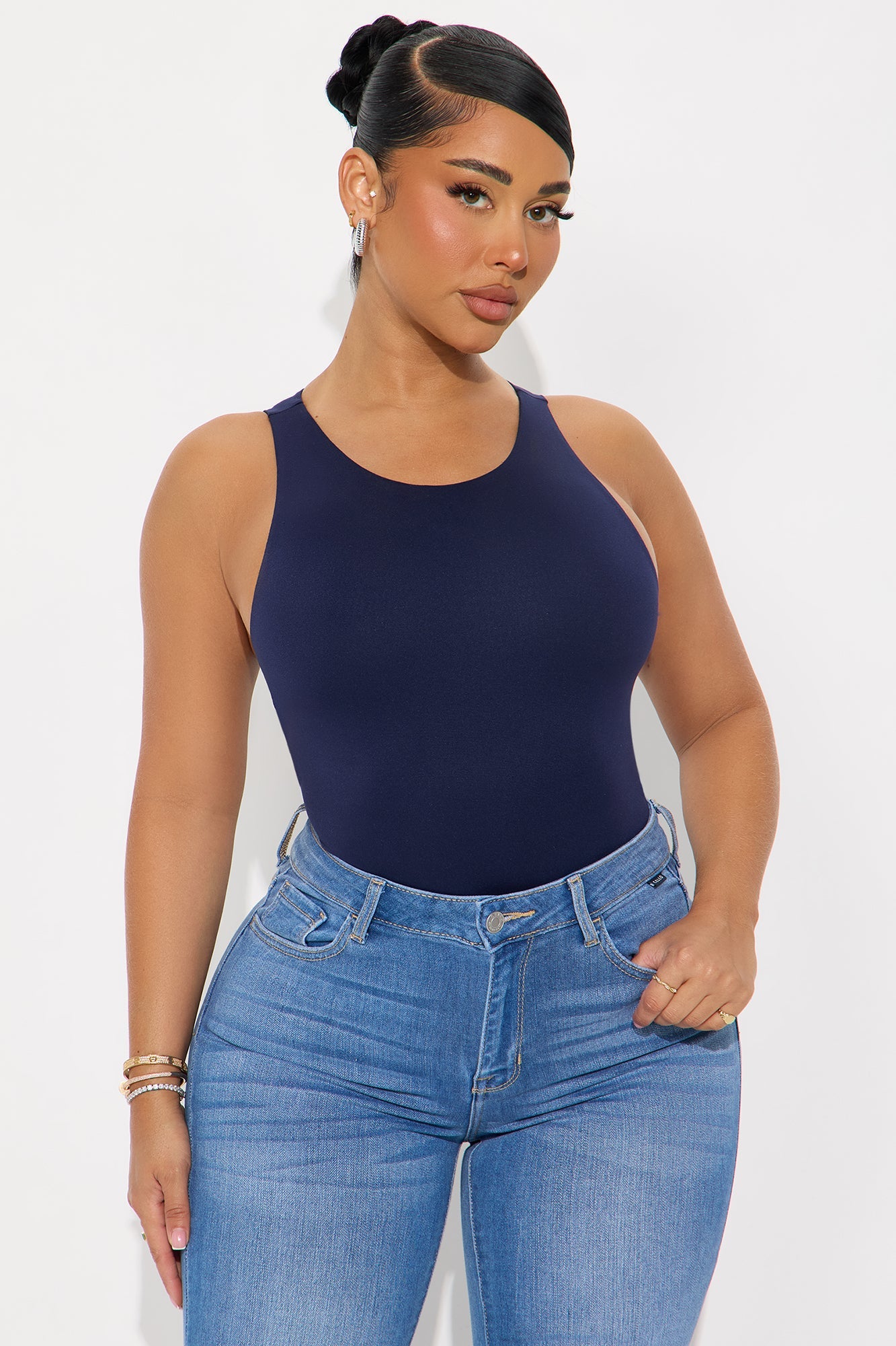 Aimee Double Lined Bodysuit - Navy