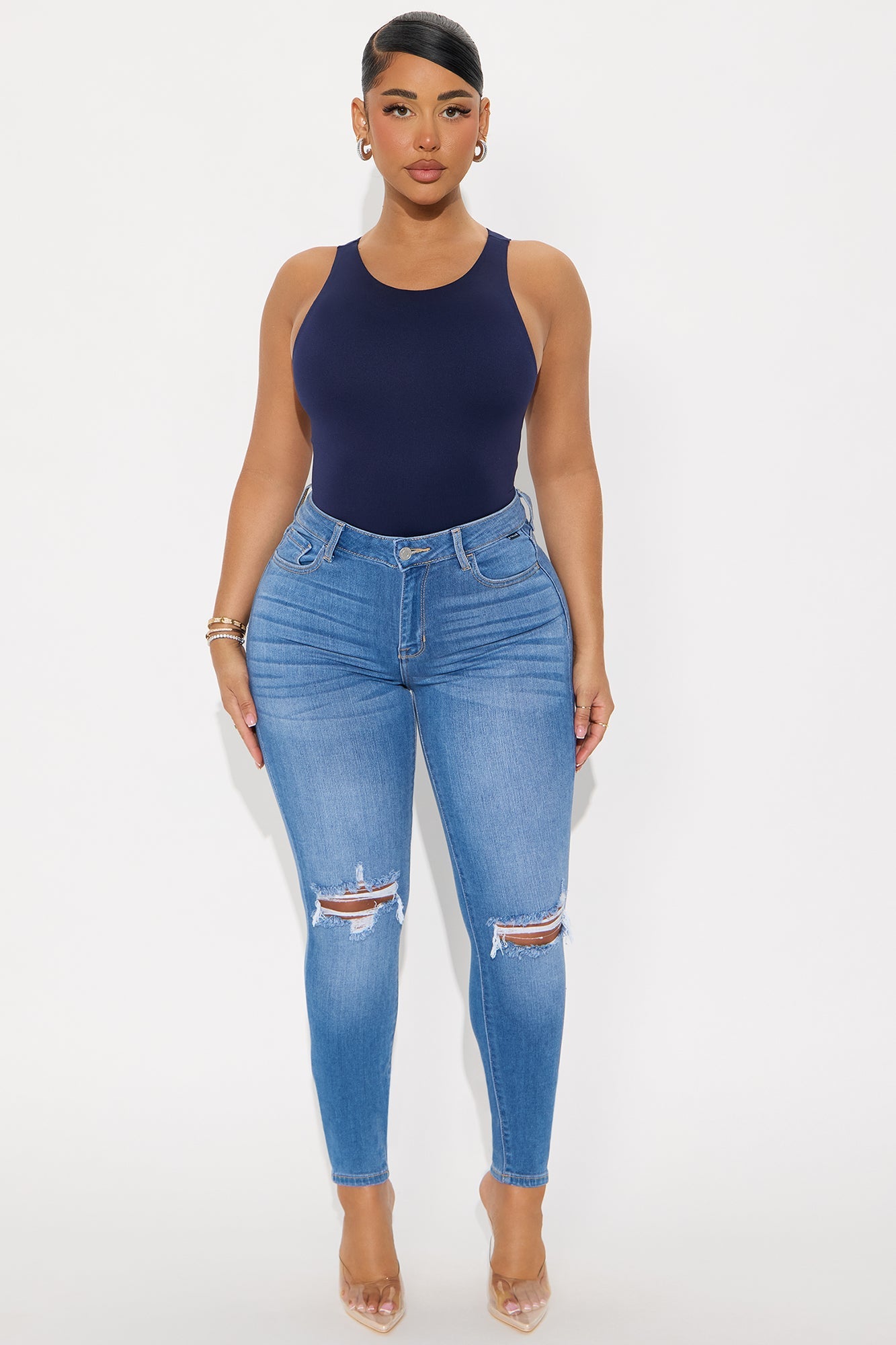 The Soft Touch Ripped Skinny Jeans - Medium Wash