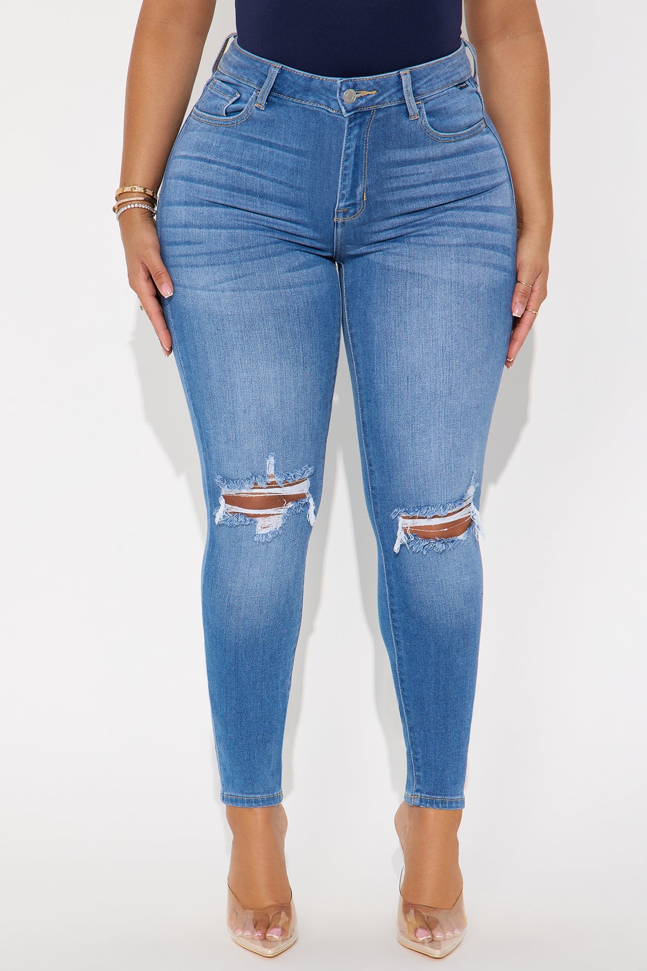 The Soft Touch Ripped Skinny Jeans - Medium Wash