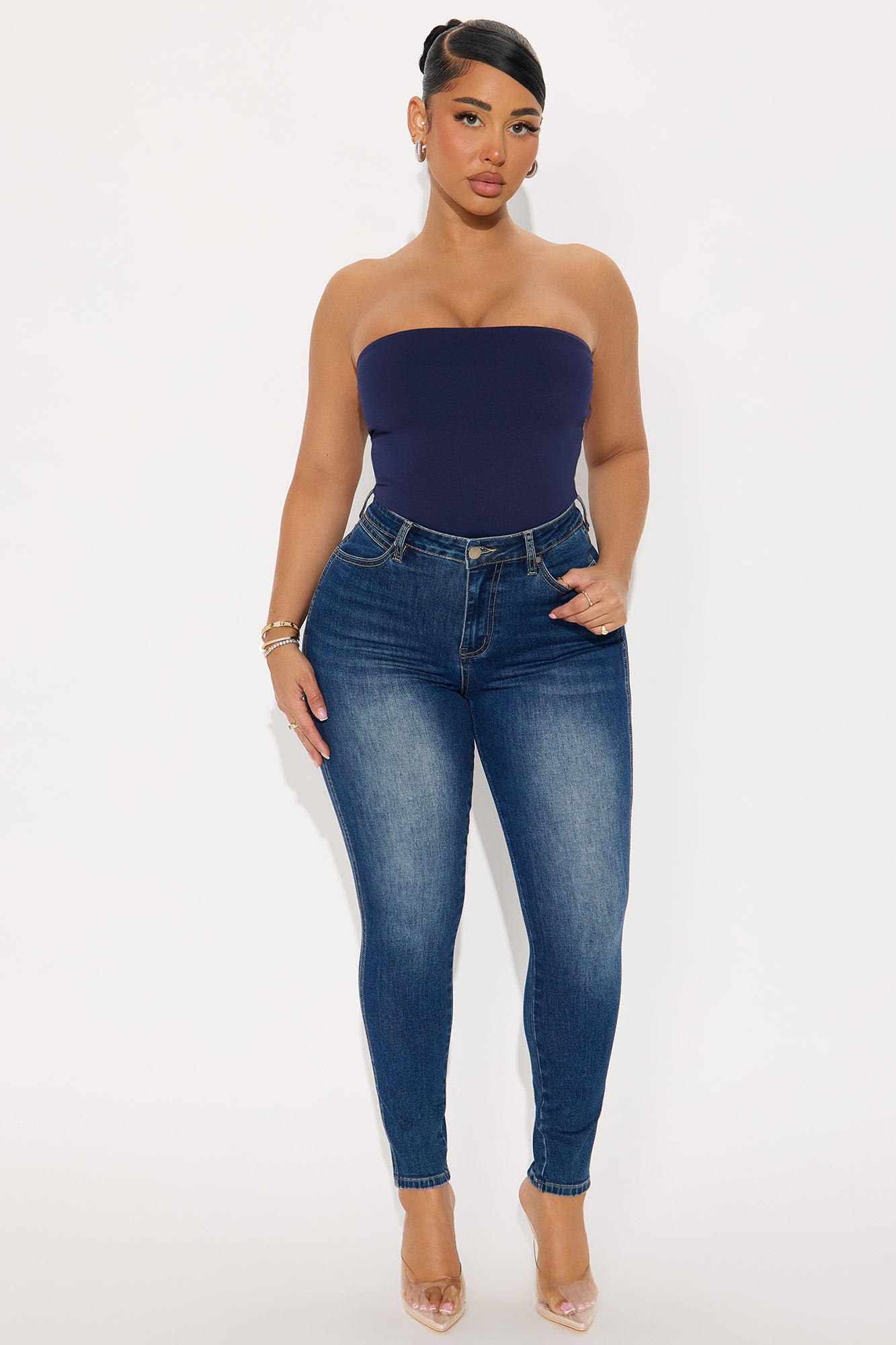 Alli Double Lined  Strapless Bodysuit - Navy