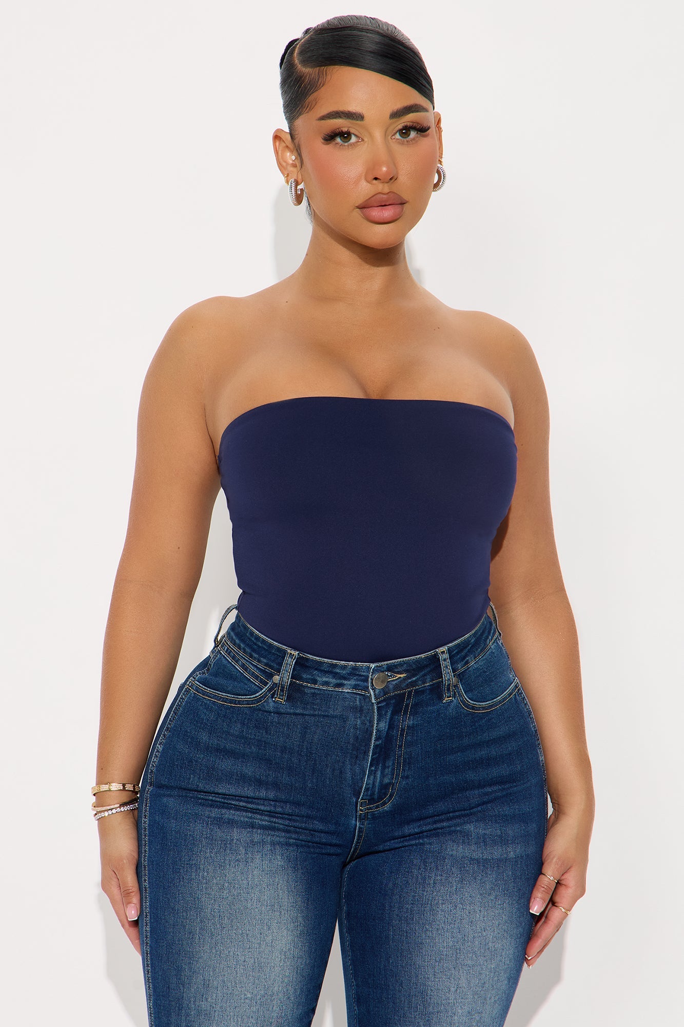 Alli Double Lined  Strapless Bodysuit - Navy
